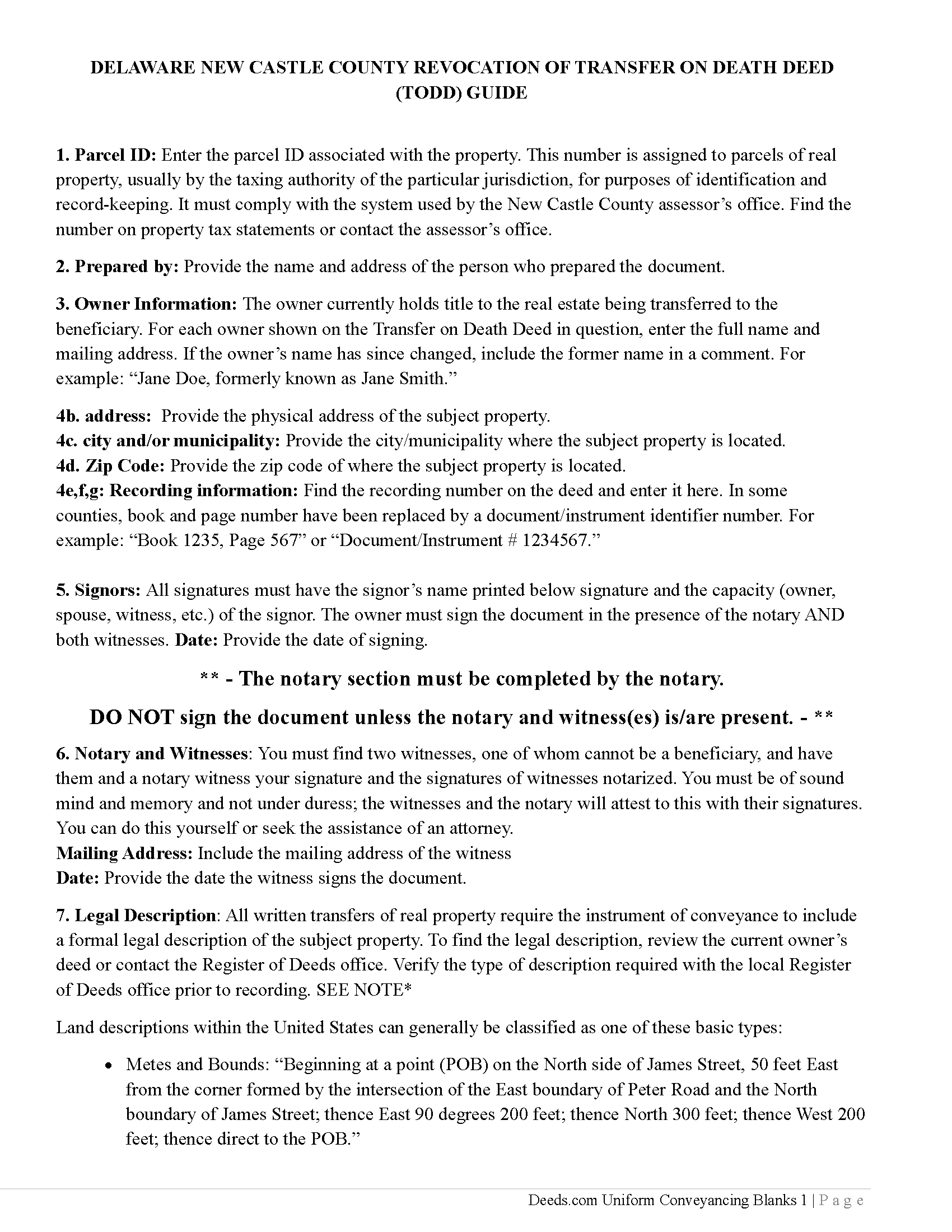 New Castle County Revocation of Transfer on Death Deed Guide