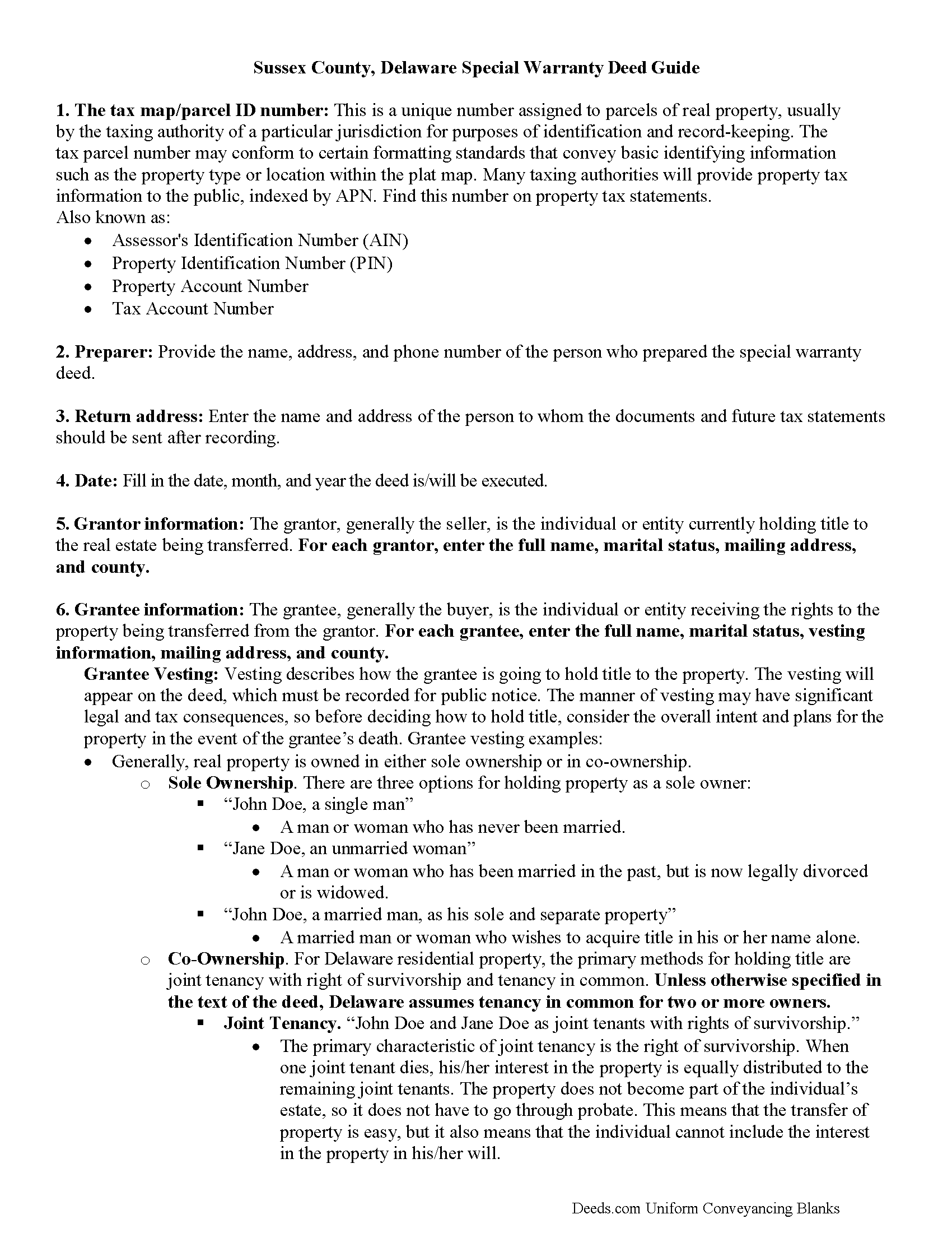 Sussex County Special Warranty Deed Guide