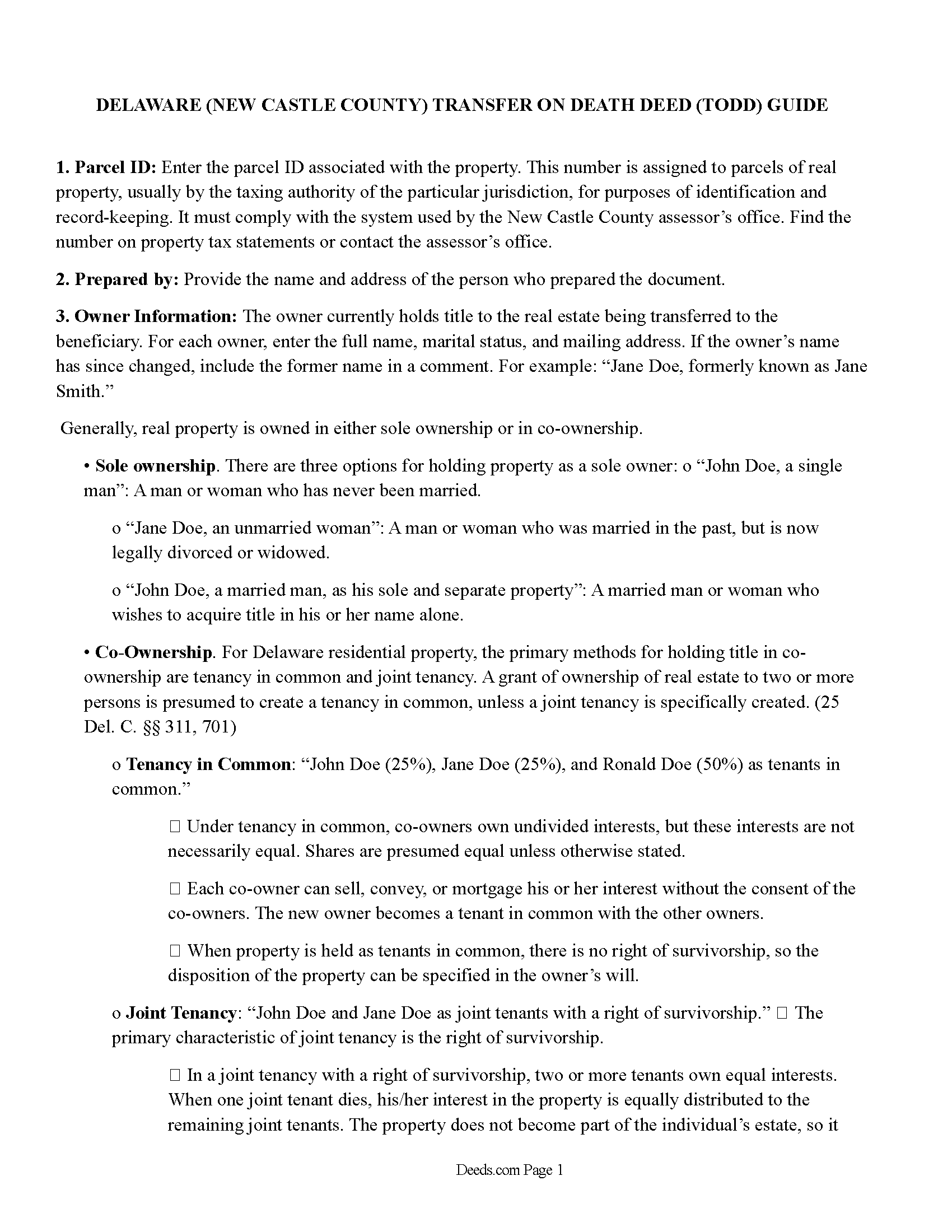 New Castle County Transfer on Death Deed Guide