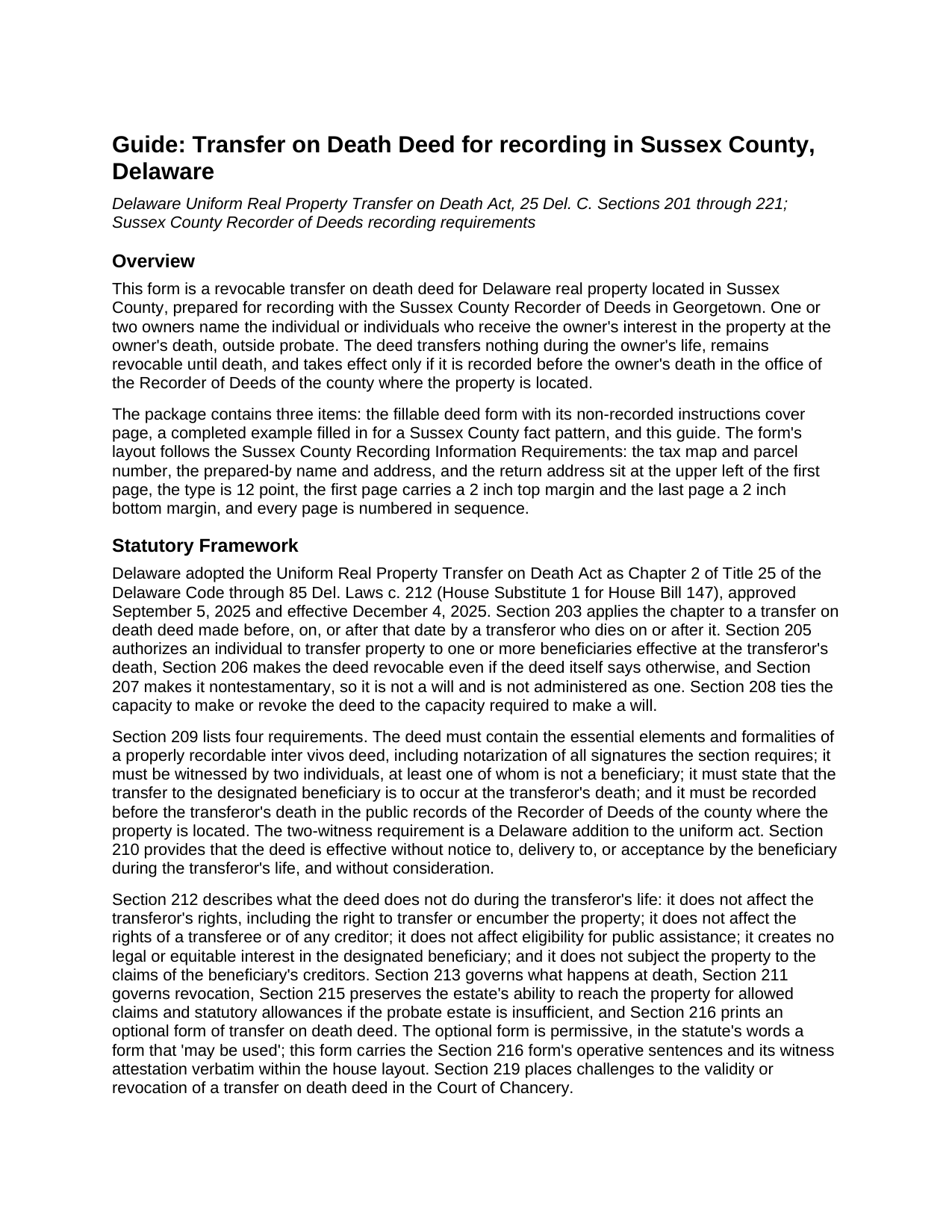 Sussex County Transfer on Death Deed Guide