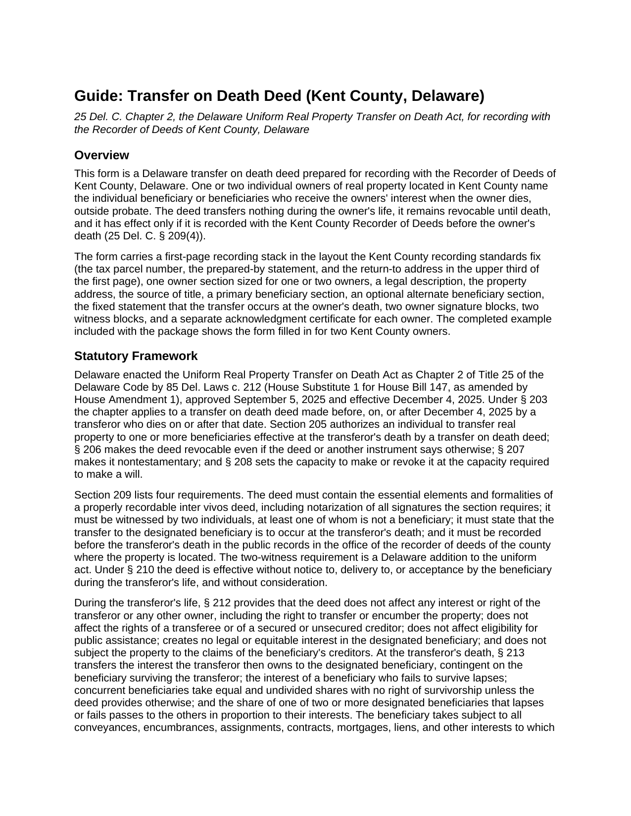 Kent County Transfer on Death Deed Guide