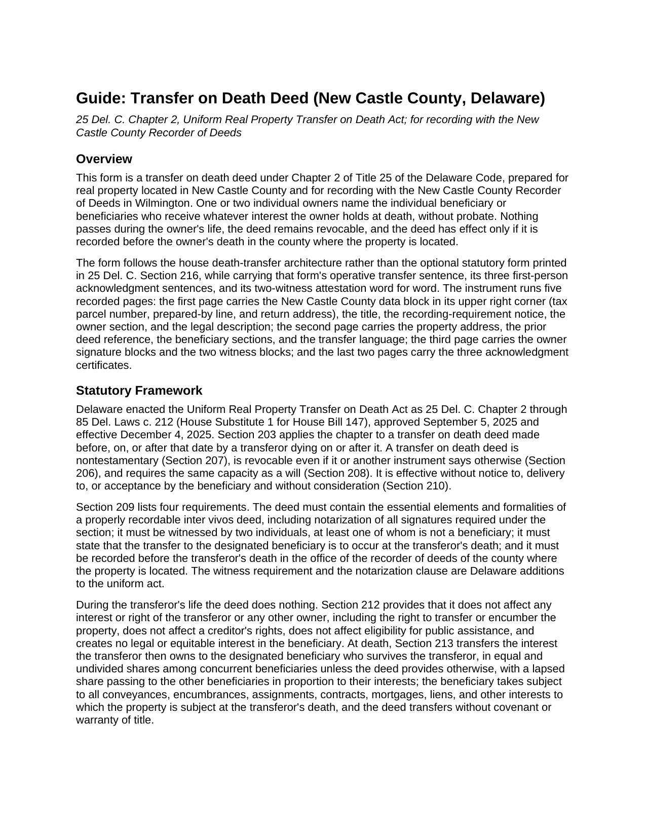 New Castle County Transfer on Death Deed Guide