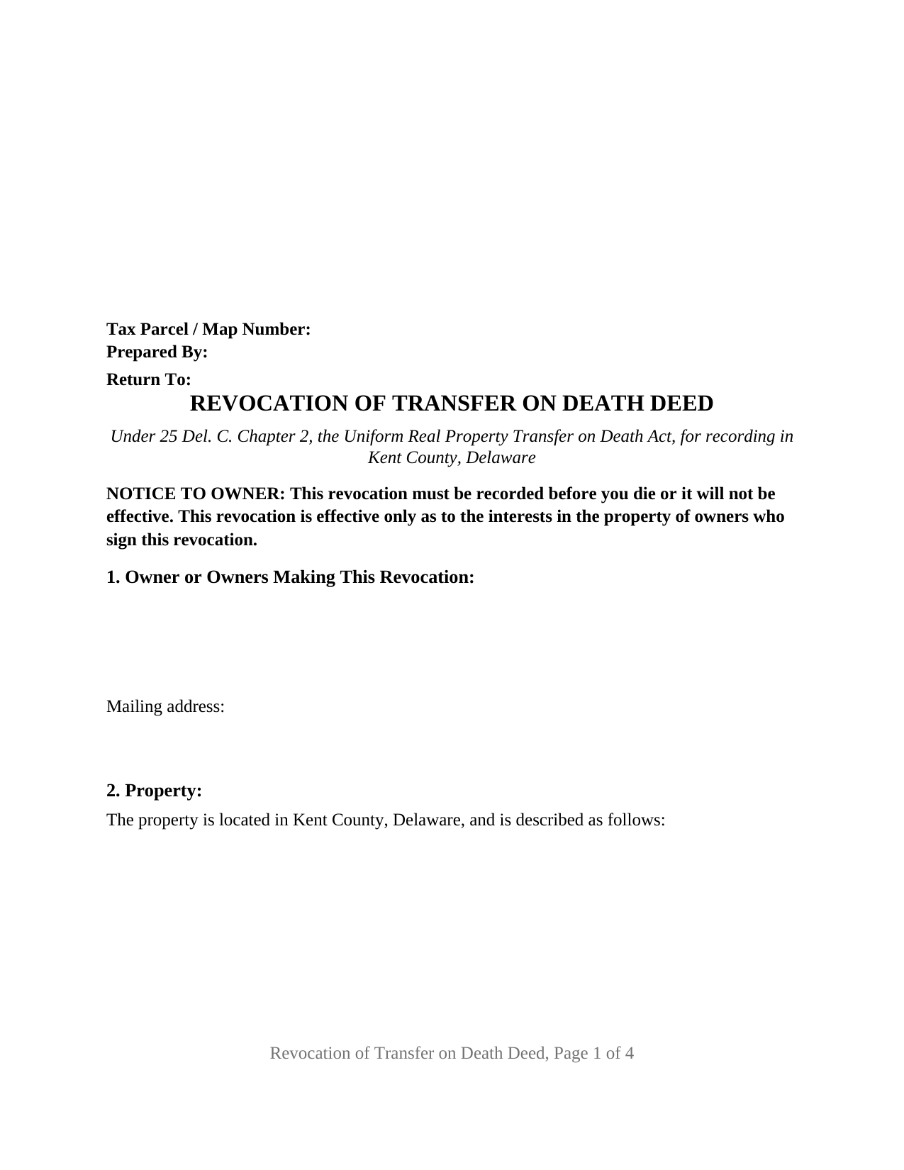 Kent County Transfer on Death Revocation Form