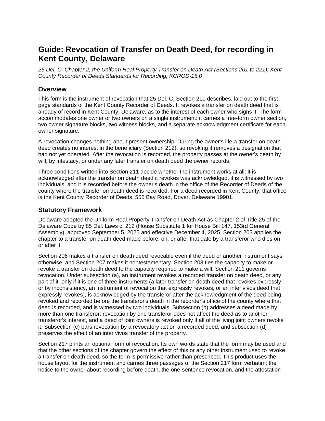 Kent County Transfer on Death Revocation Guide