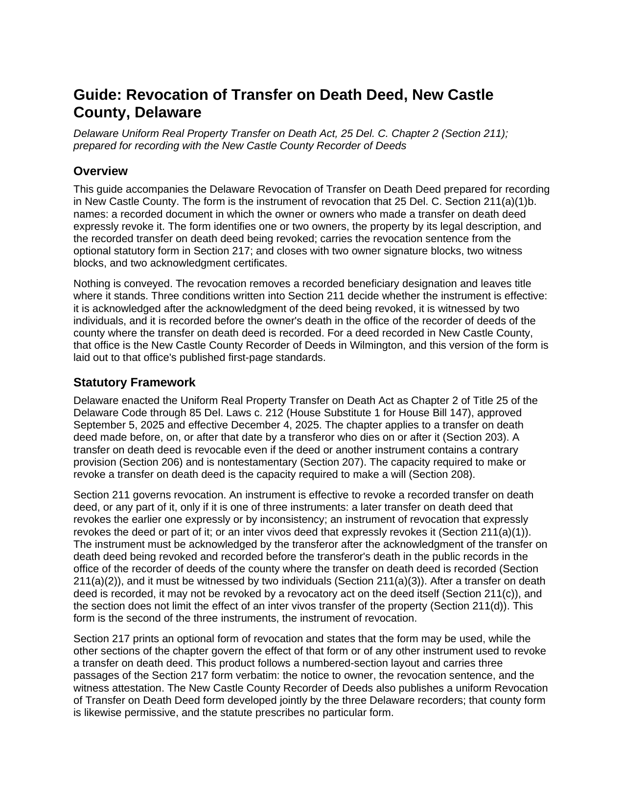 New Castle County Transfer on Death Revocation Guide