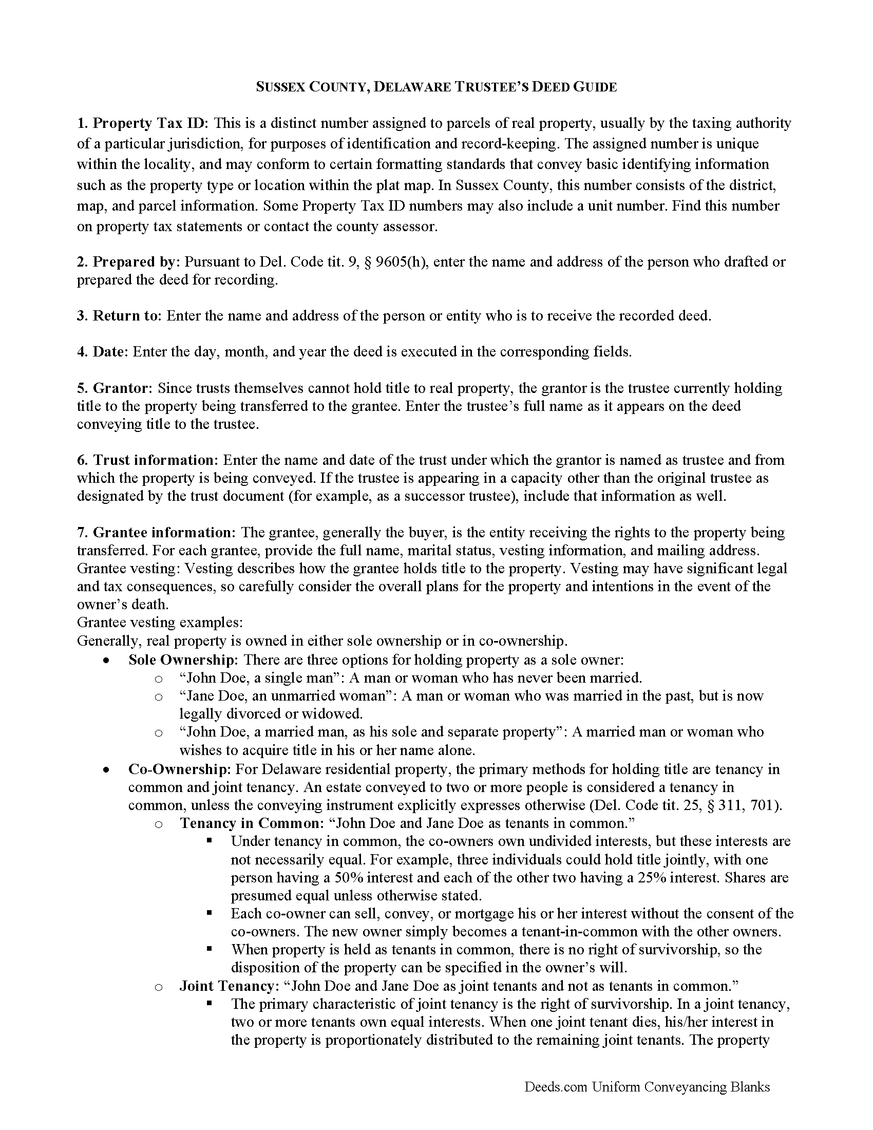 Sussex County Trustee Deed Guide