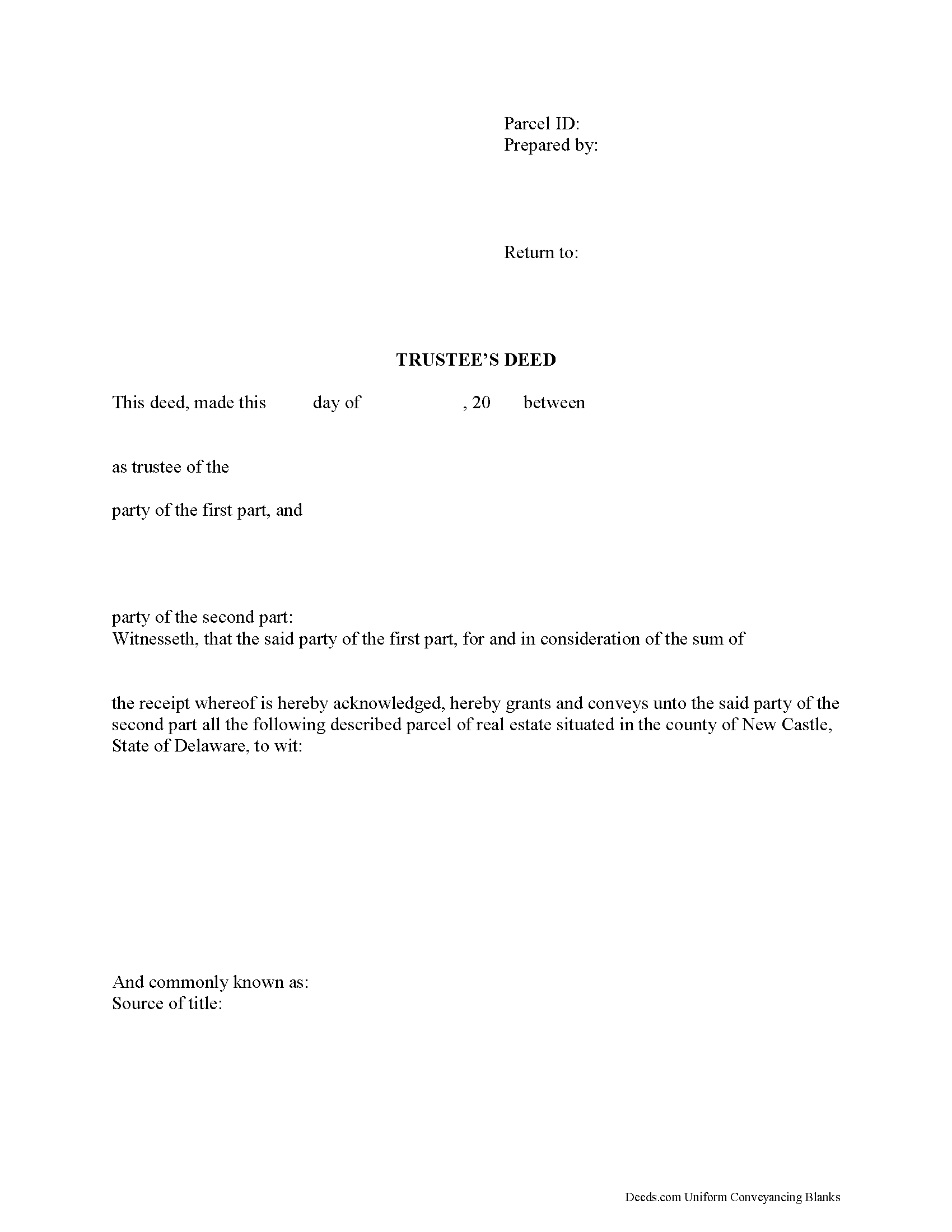 New Castle County Trustee Deed Form