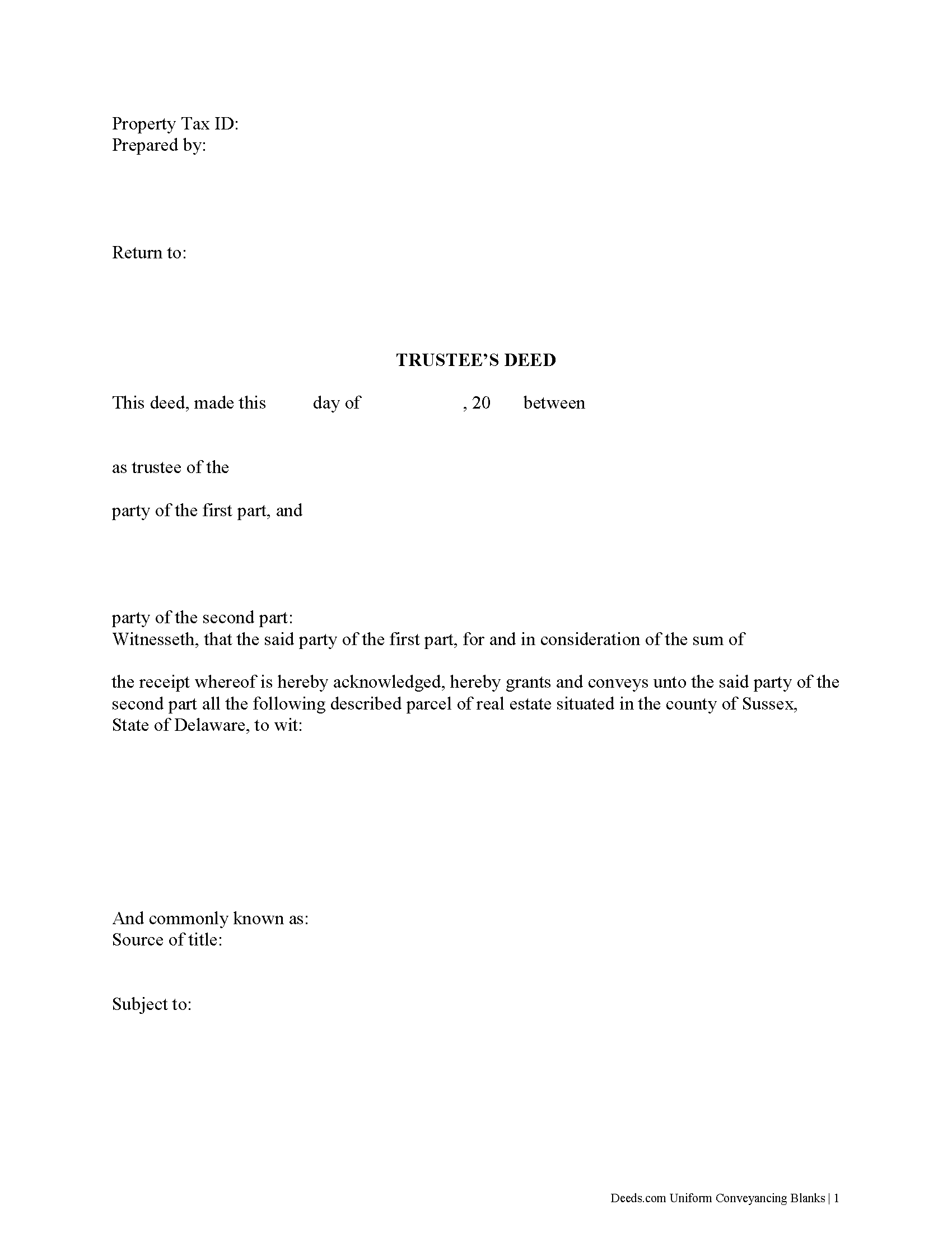 Sussex County Trustee Deed Form