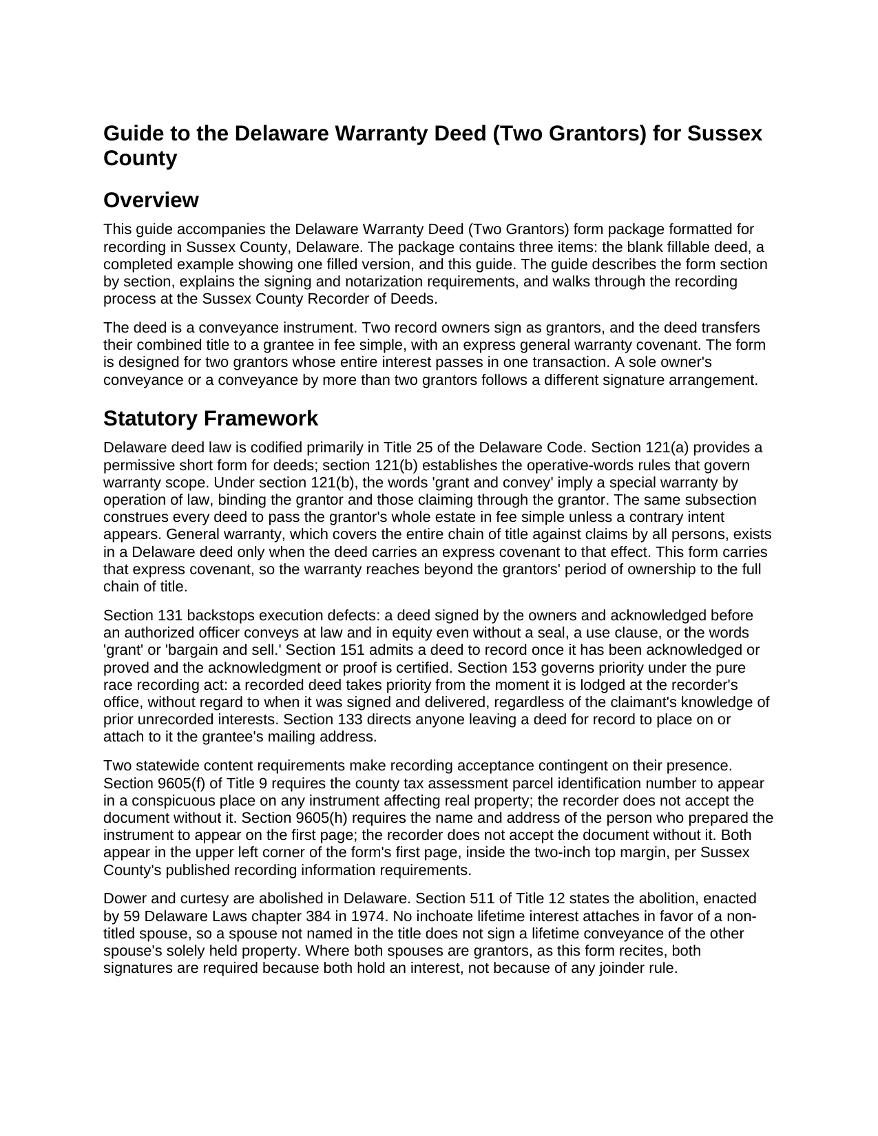 Sussex County Sussex County Warranty Deed (Two Grantors) Guide