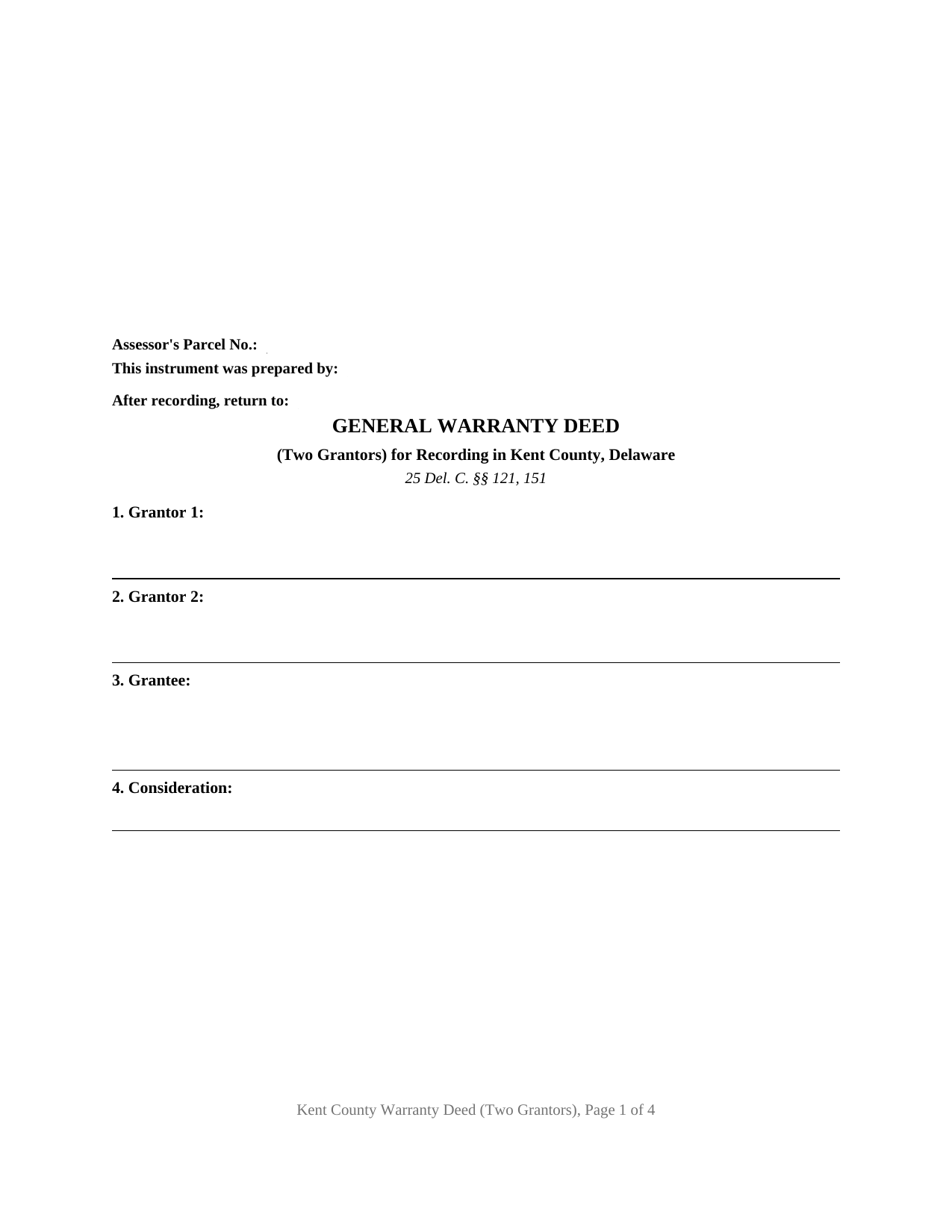 Kent County Kent County Warranty Deed (Two Grantors) Form