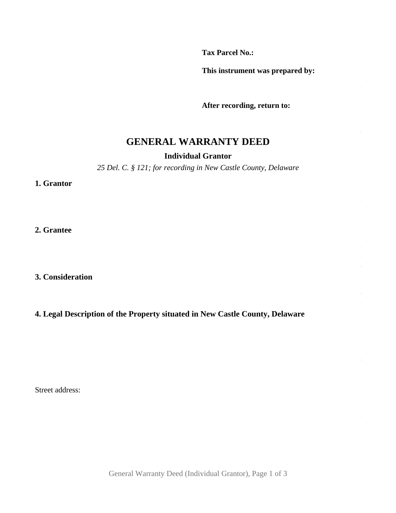New Castle County New Castle County Warranty Deed Form