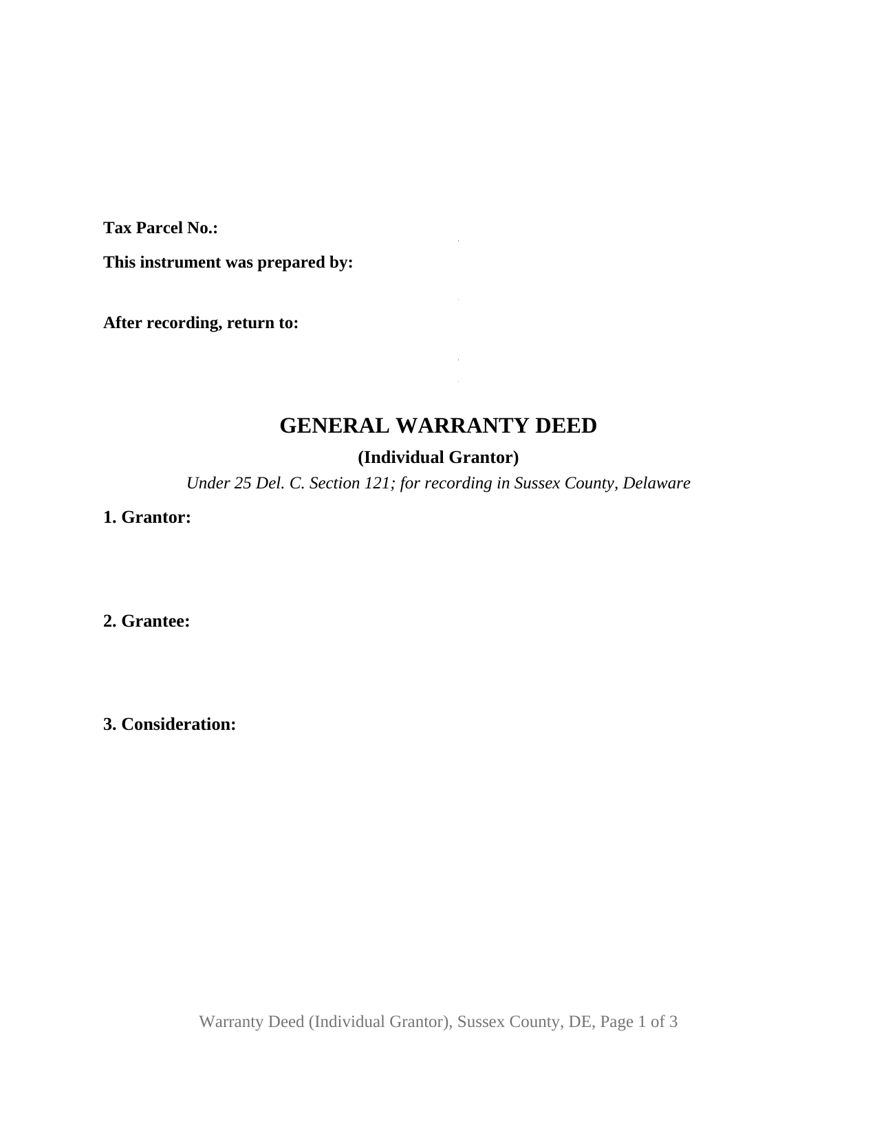 Sussex County Sussex County Warranty Deed Form