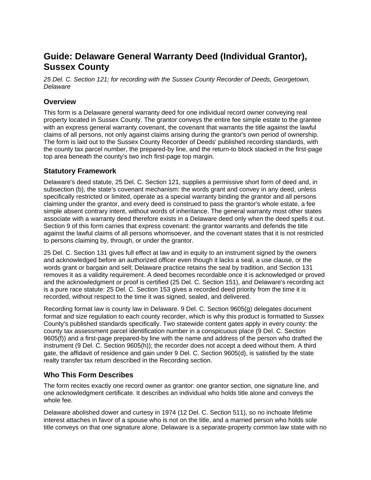 Sussex County Sussex County Warranty Deed Guide