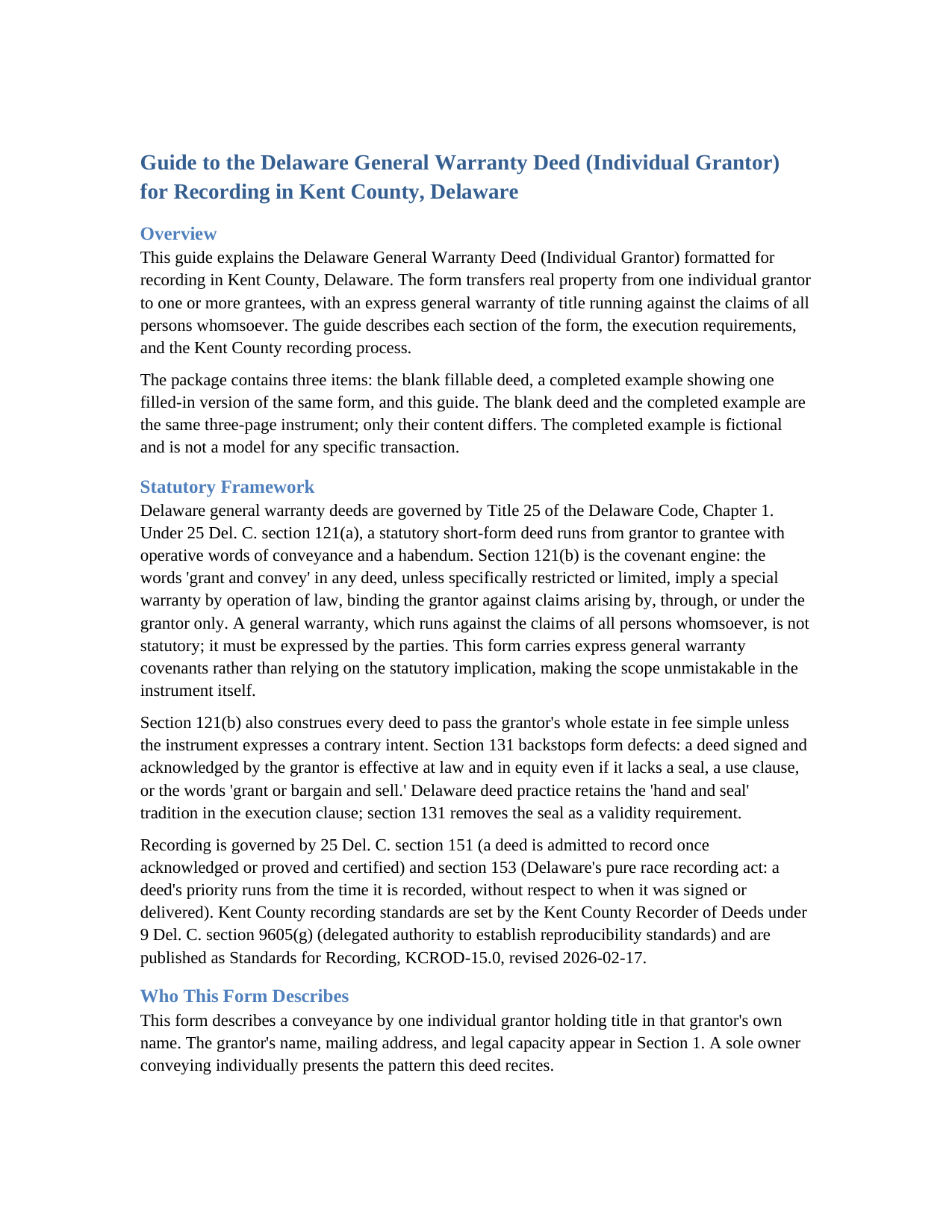 Kent County Kent County Warranty Deed Guide