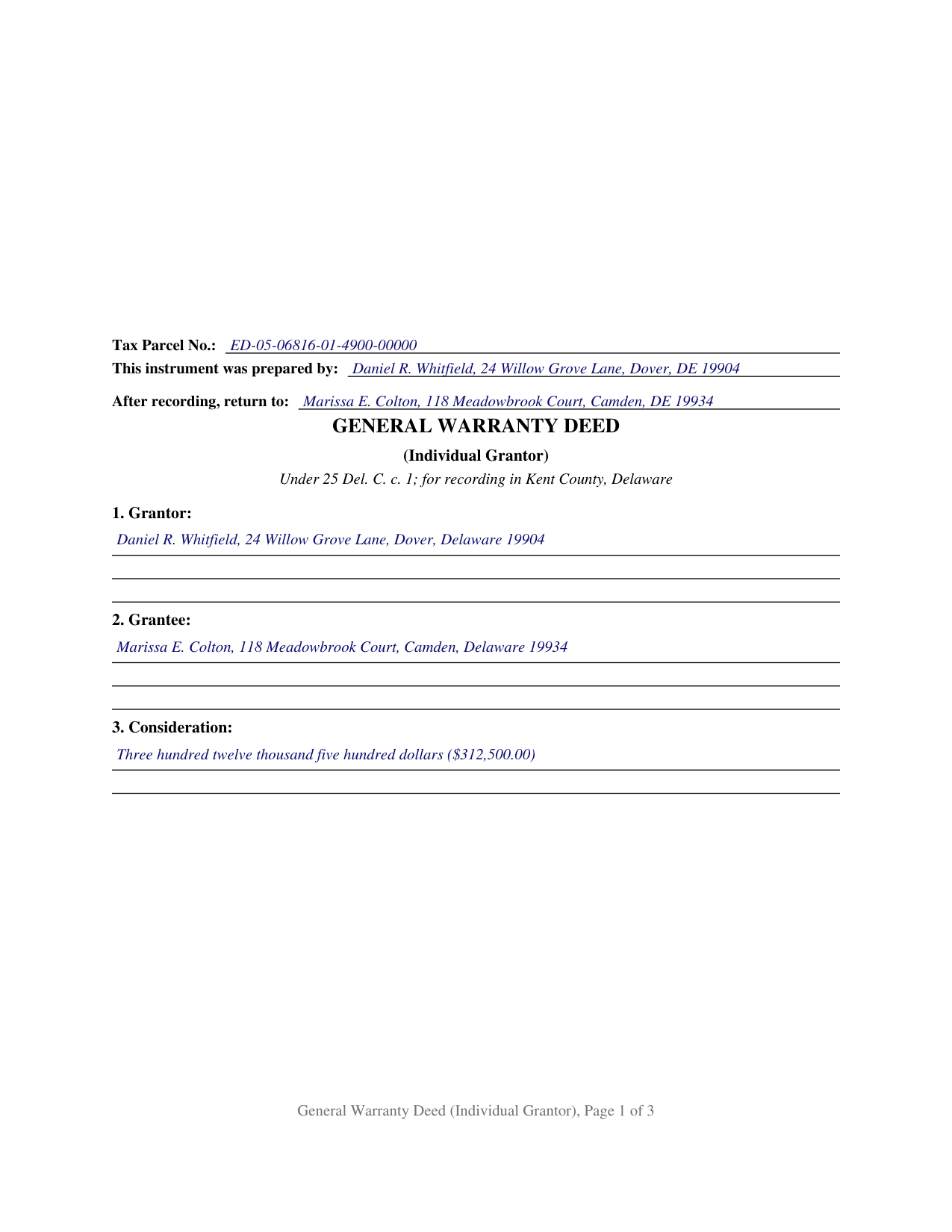 Kent County Kent County Completed Example of the Warranty Deed Document