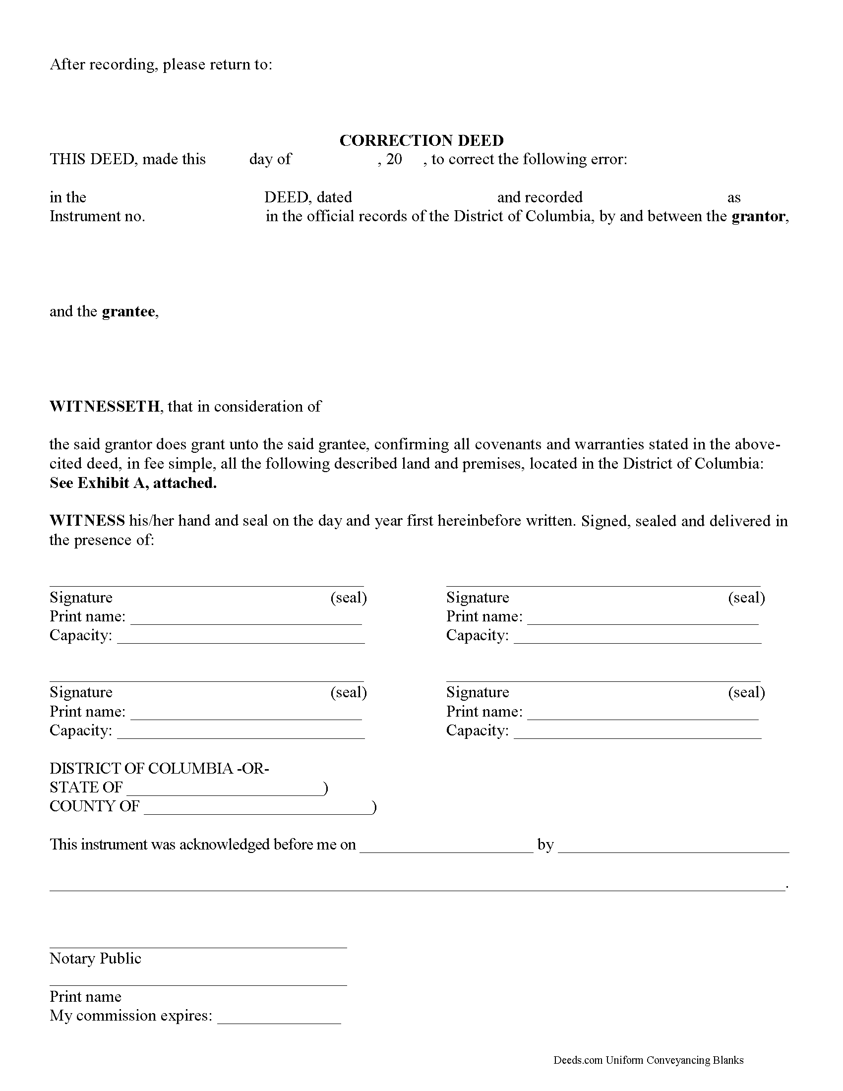 District Of Columbia County Correction Deed Form