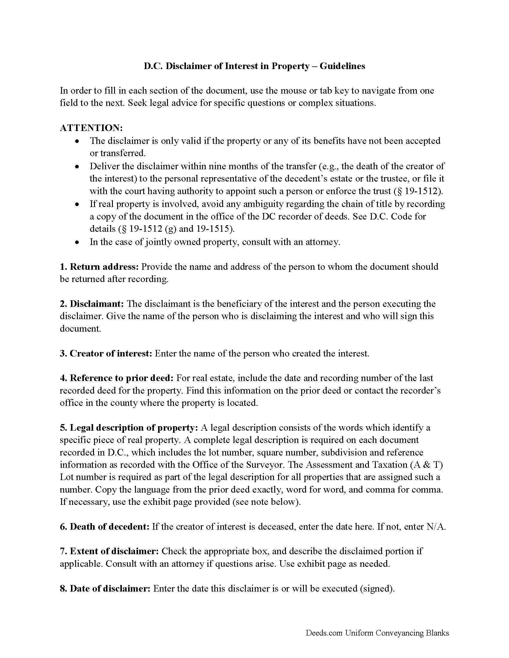 District Of Columbia County Disclaimer of Interest Guide