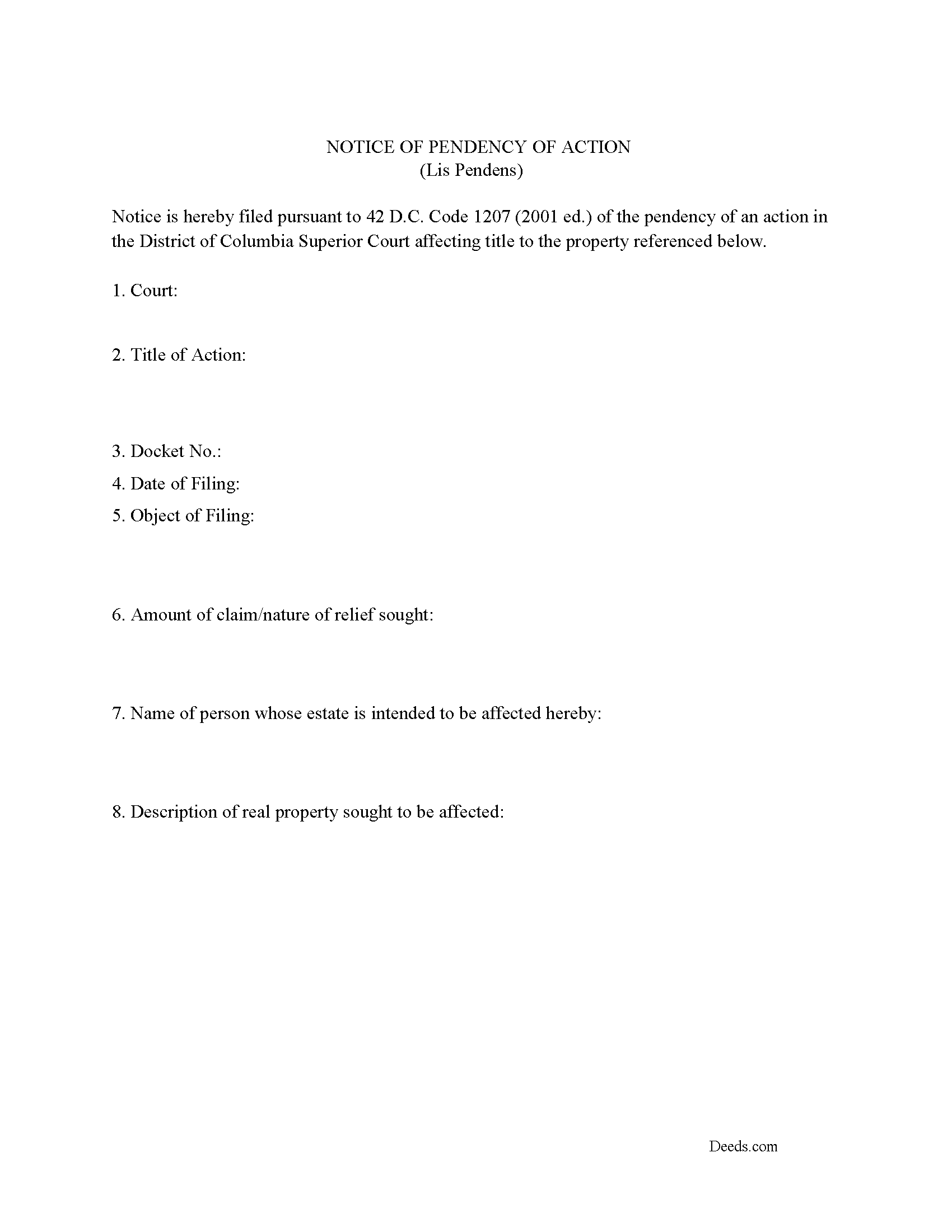 District Of Columbia Lis Pendens Image