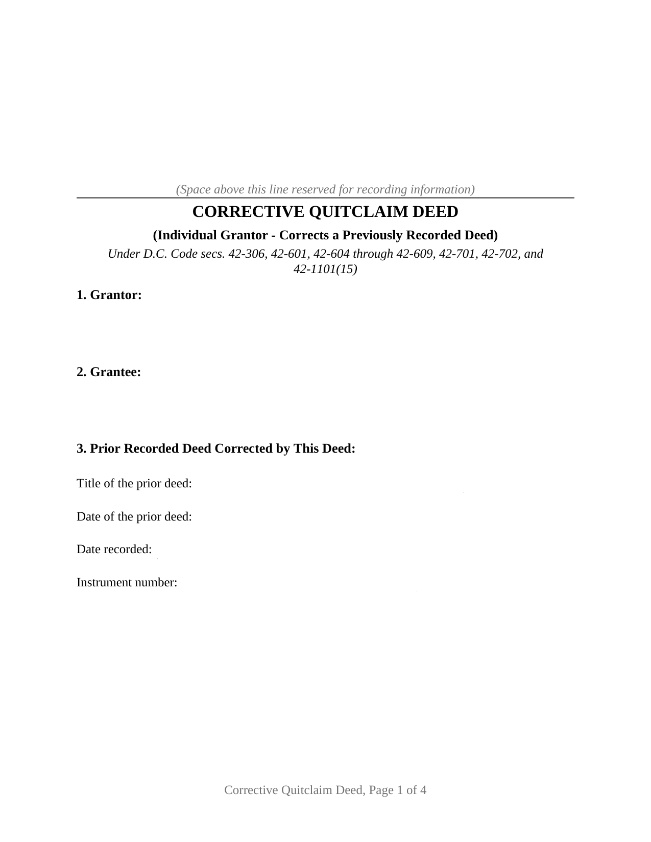 District Of Columbia Quitclaim Deed (Corrective)