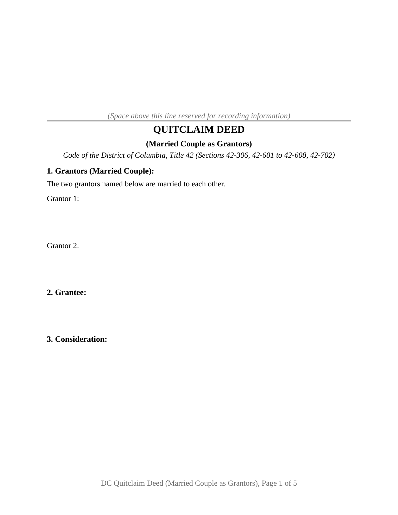 District Of Columbia Quitclaim Deed (Married Couple as Grantors)