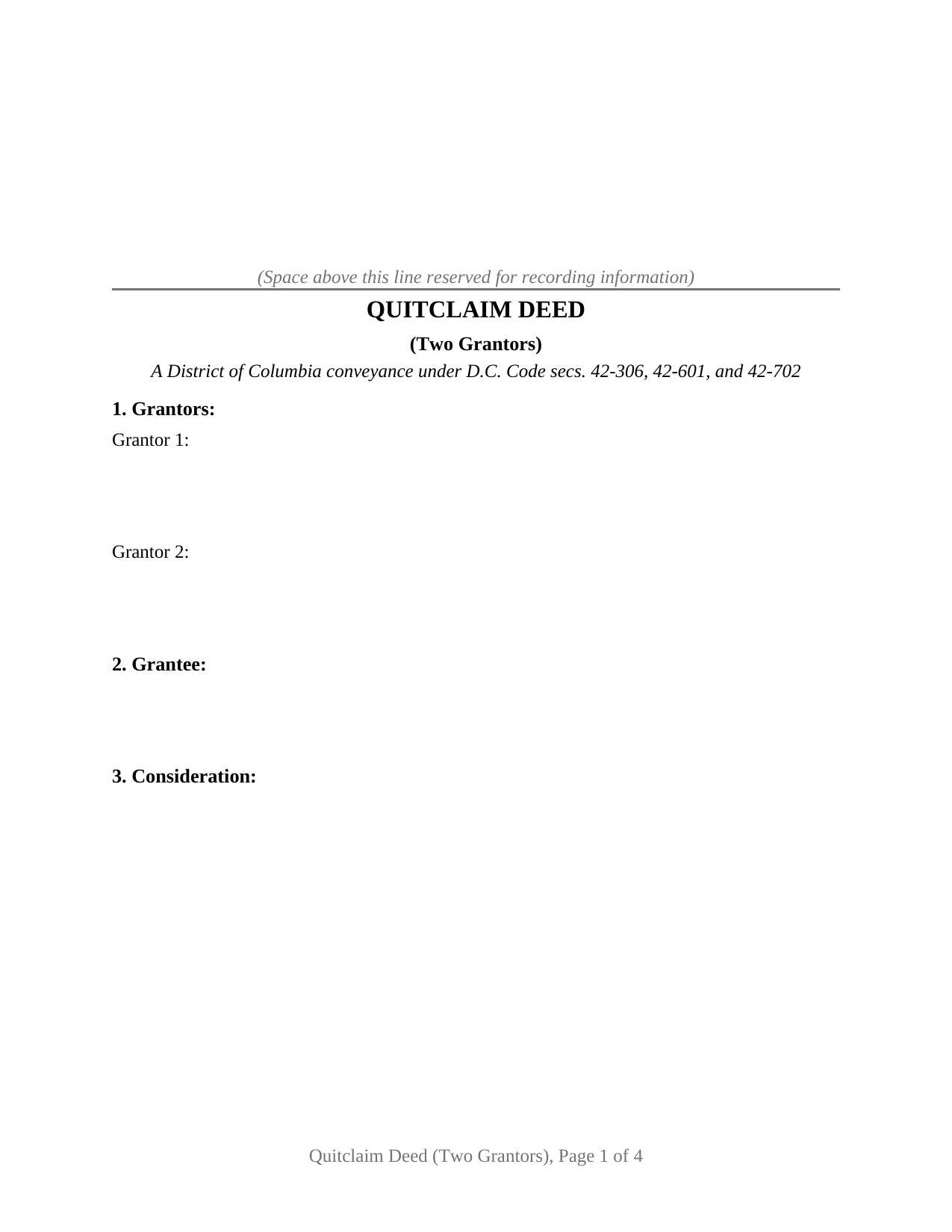 District Of Columbia Quitclaim Deed (Two Grantors)