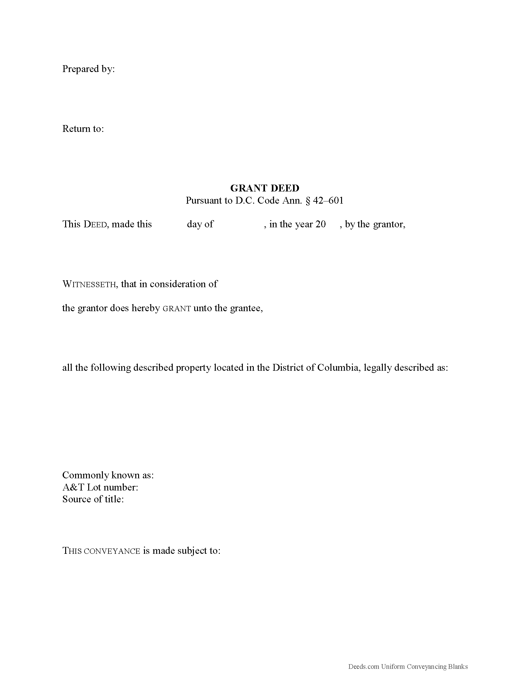 District Of Columbia County Grant Deed Form