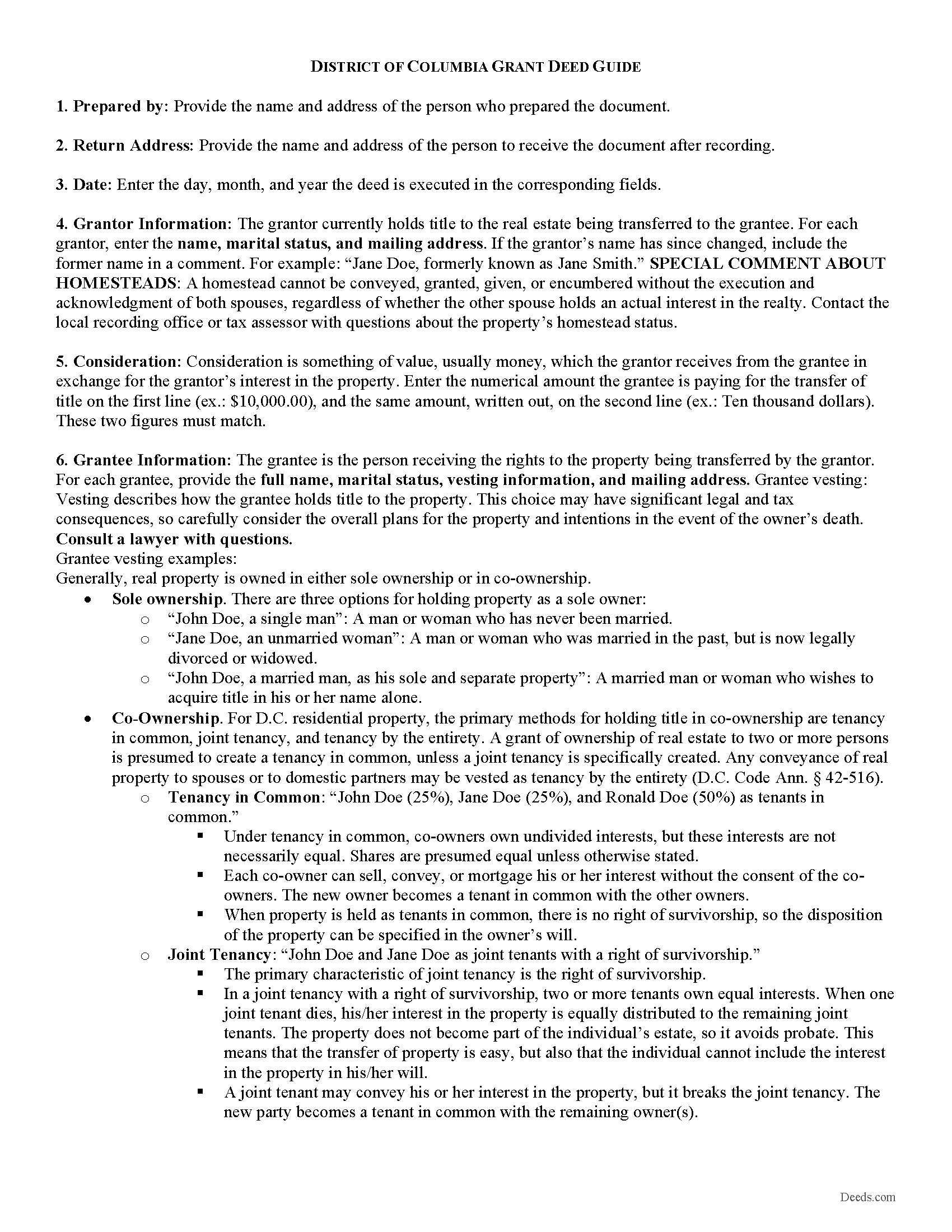 District Of Columbia County Gift Deed Guide