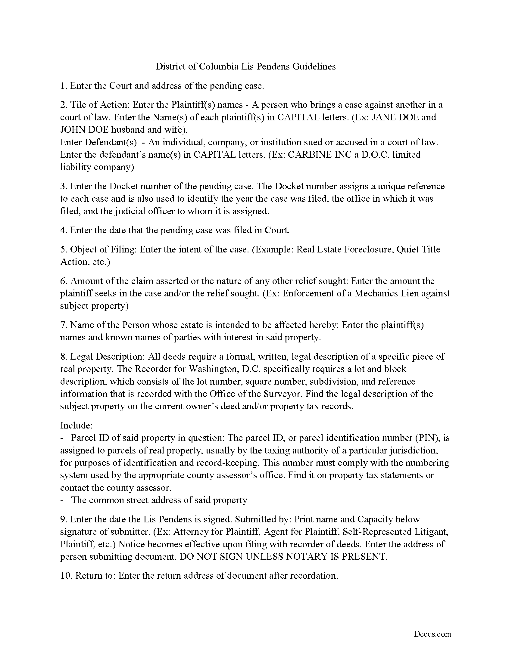 District Of Columbia County Lis Pendens Guide
