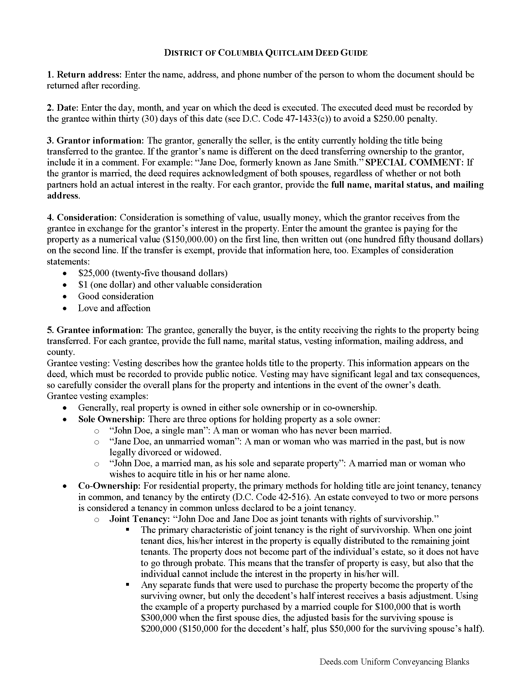 District Of Columbia County Quitclaim Deed Guide