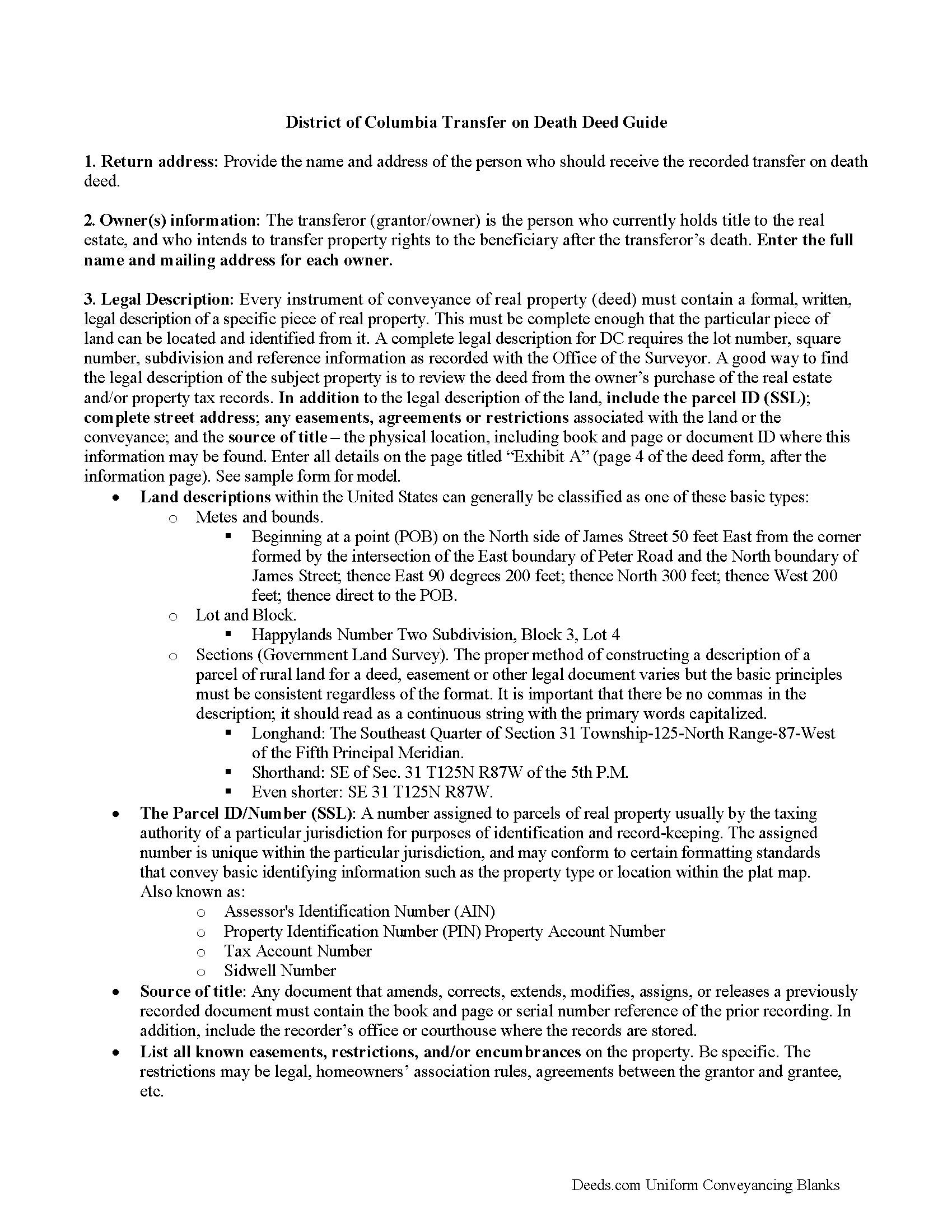 District Of Columbia County Transfer on Death Deed Guide