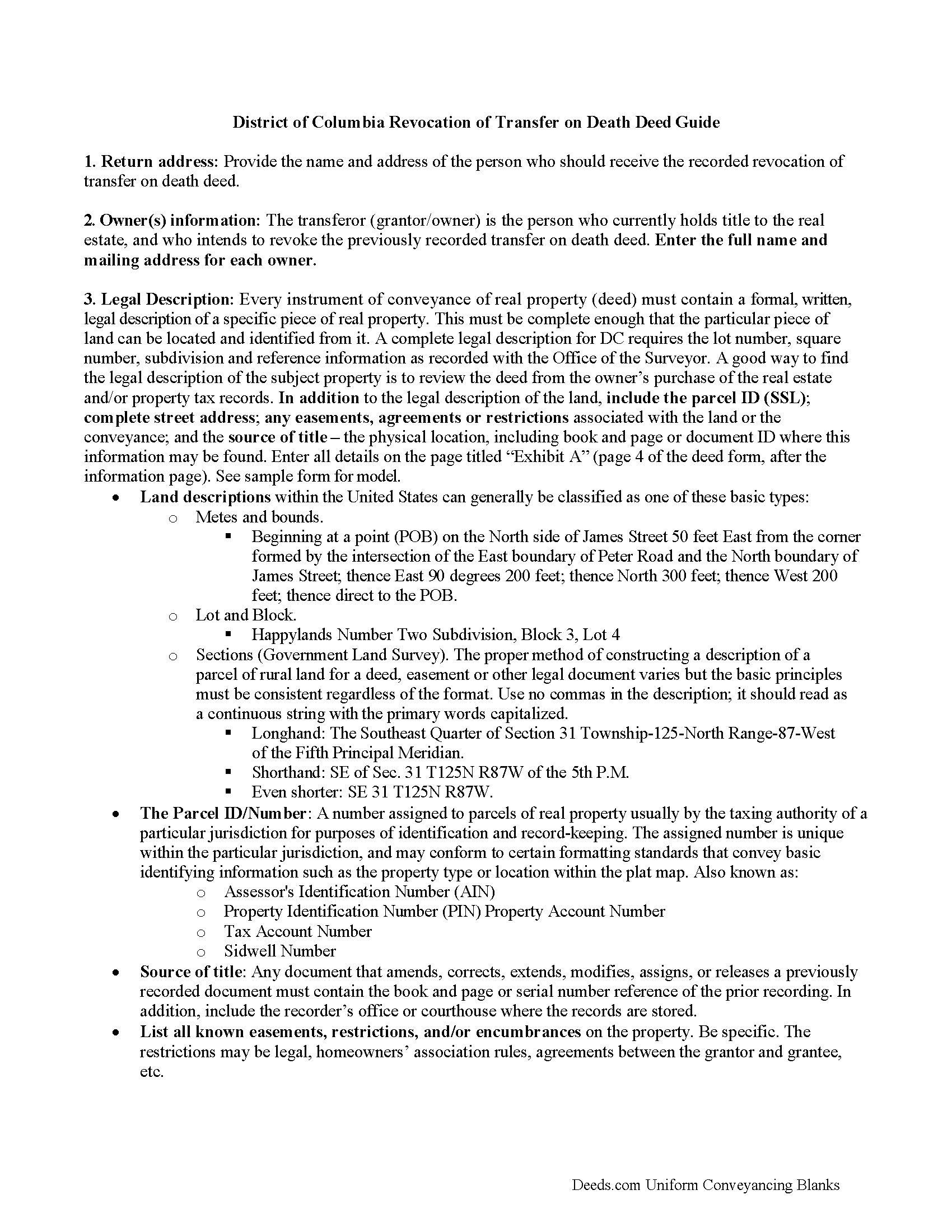 District Of Columbia County Transfer on Death Revocation Guide