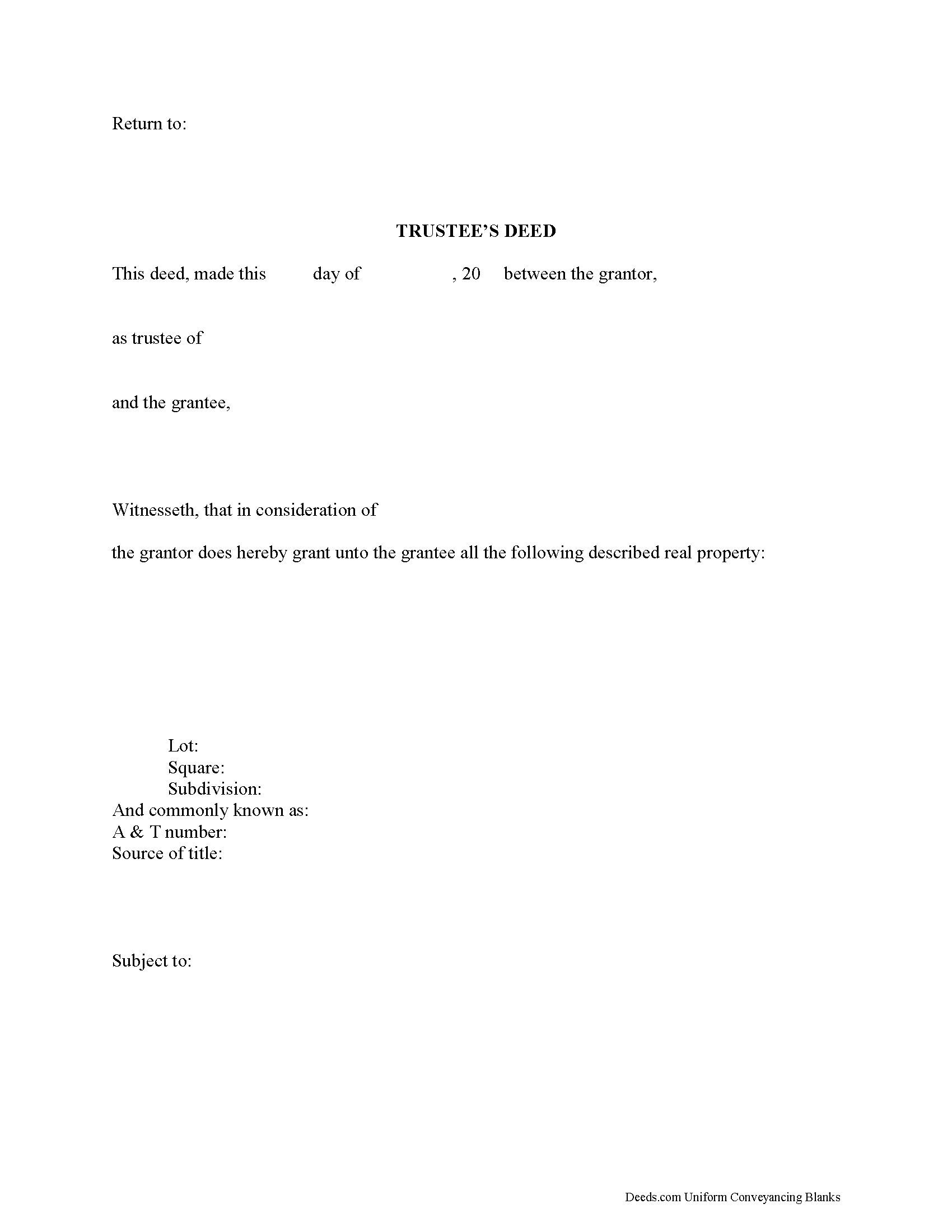 District Of Columbia County Trustee Deed Form