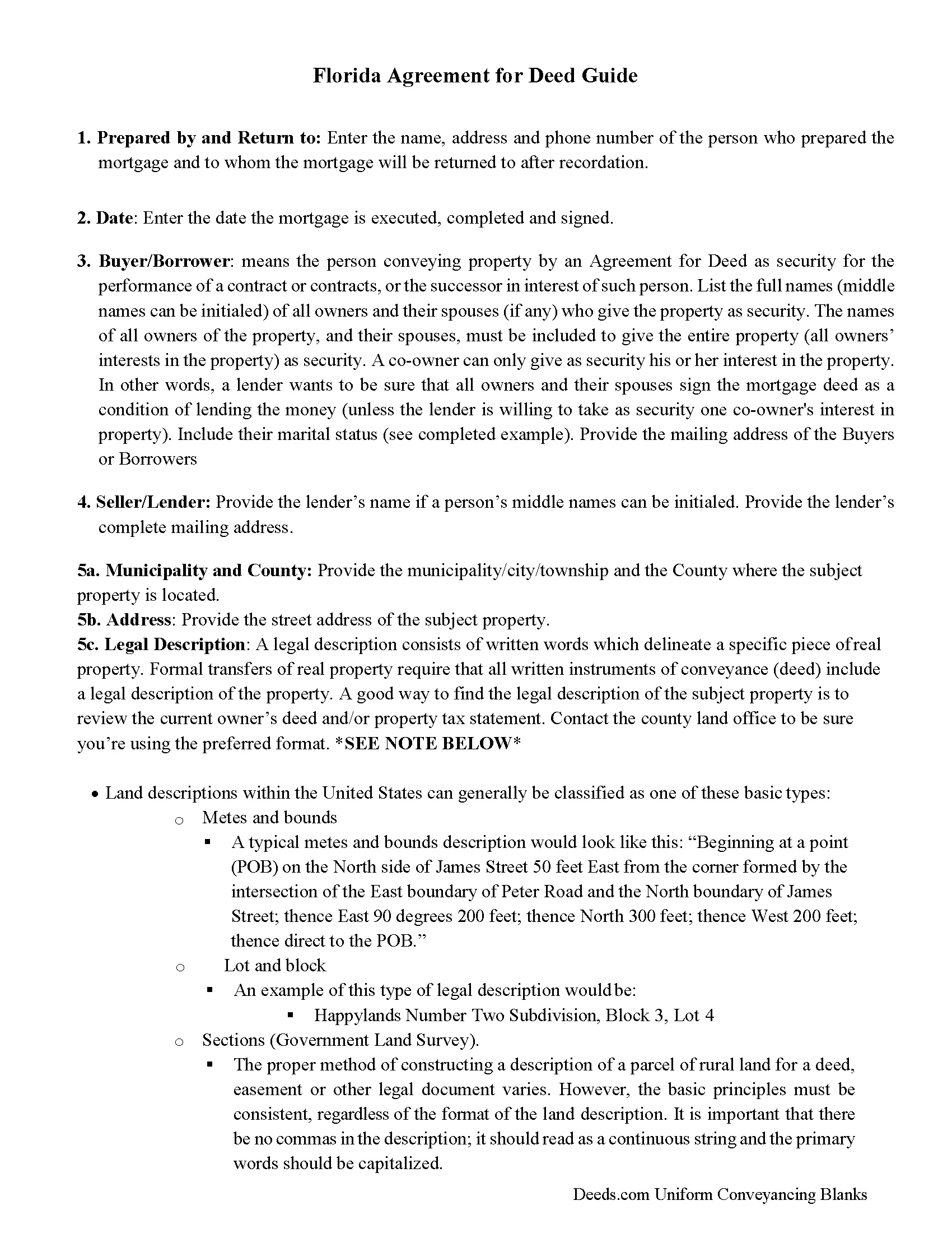 Leon County Agreement for Deed Form Florida
