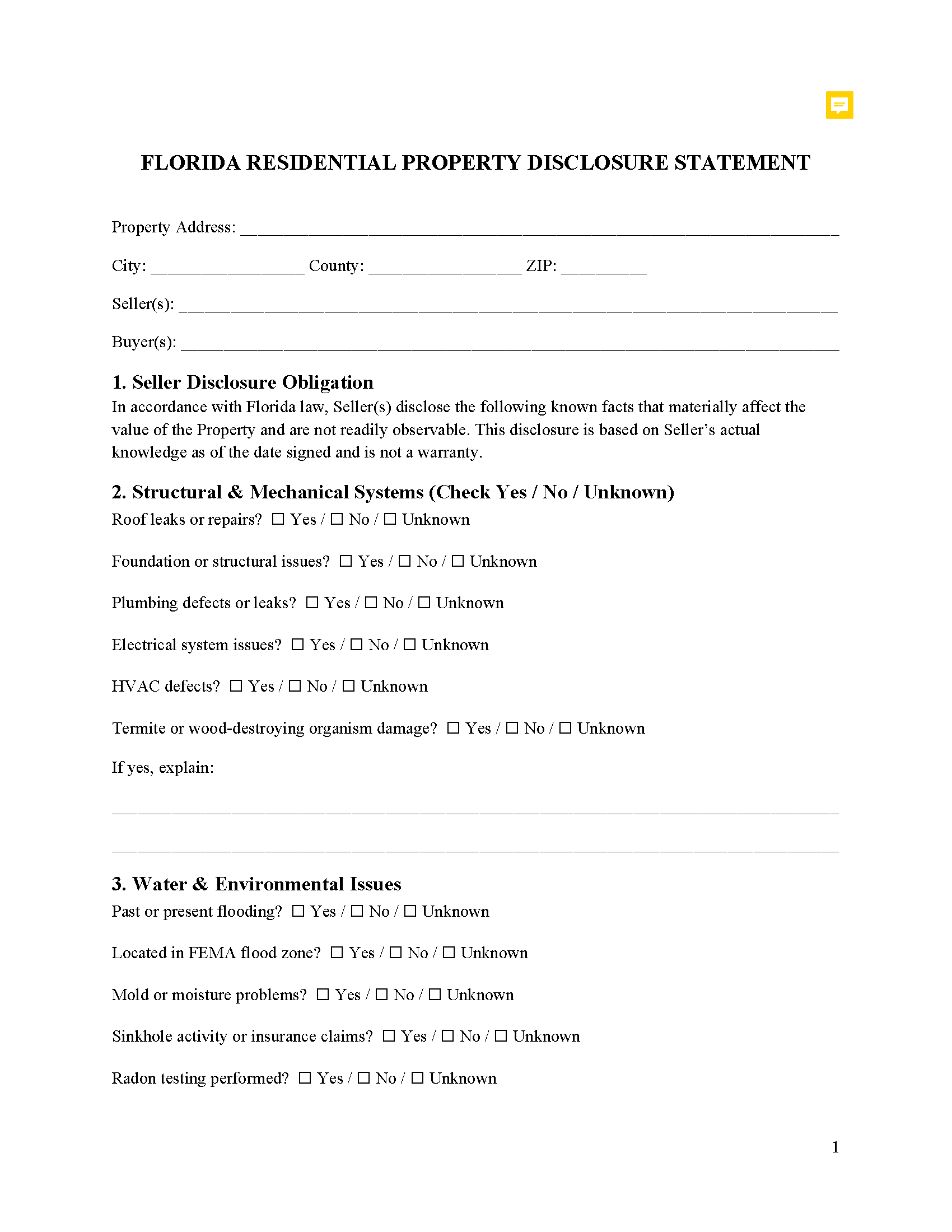 Madison County Sellers Residential Property Disclosure Form