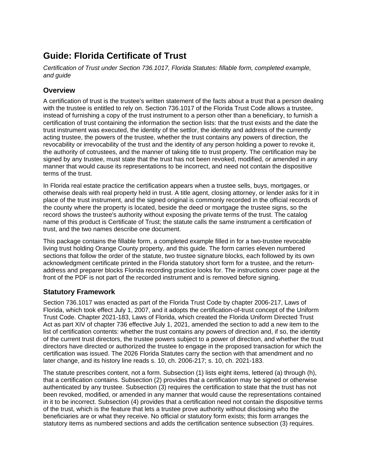 Gadsden County Certificate of Trust Guide