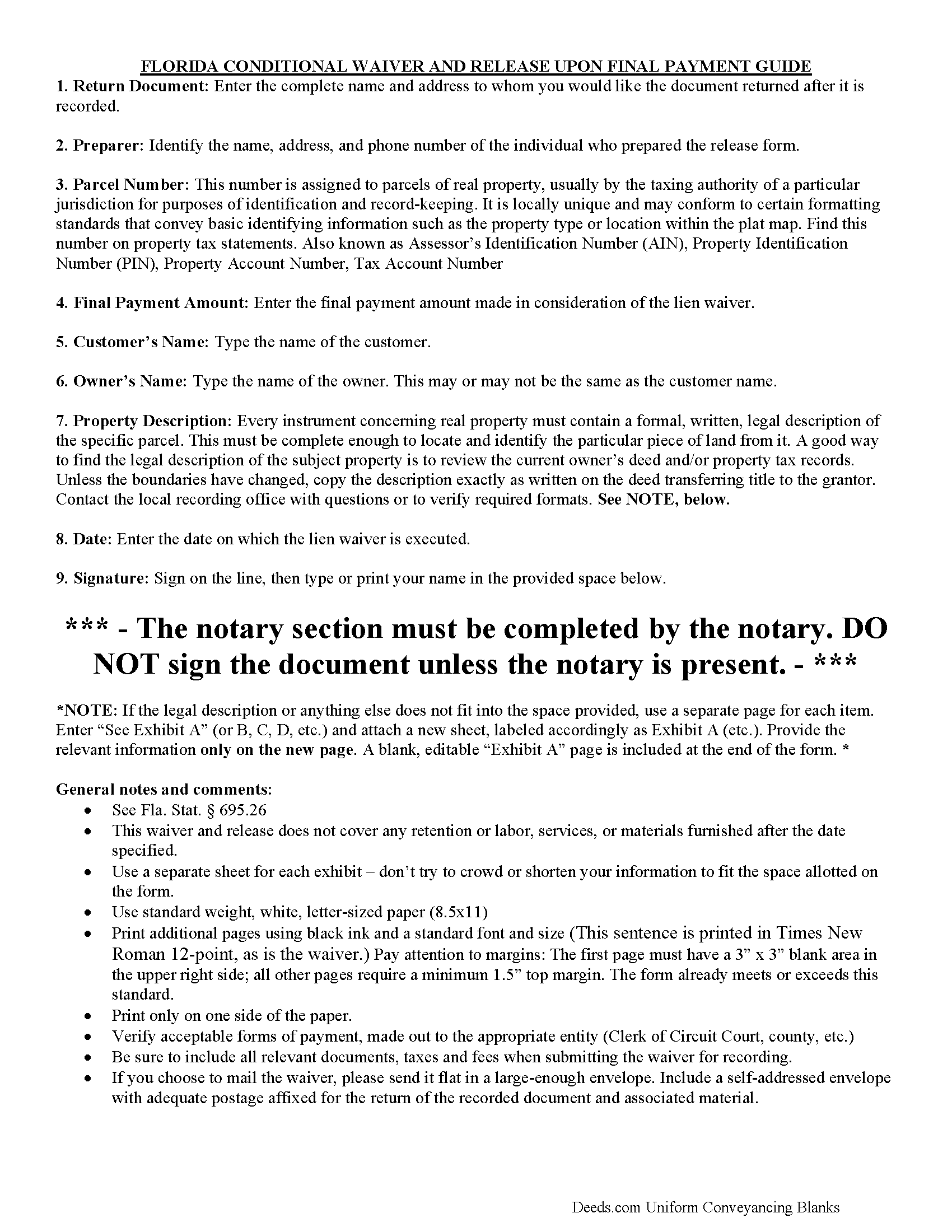 Miami-dade County Conditional Waiver and Release of Lien upon Final Payment Guide