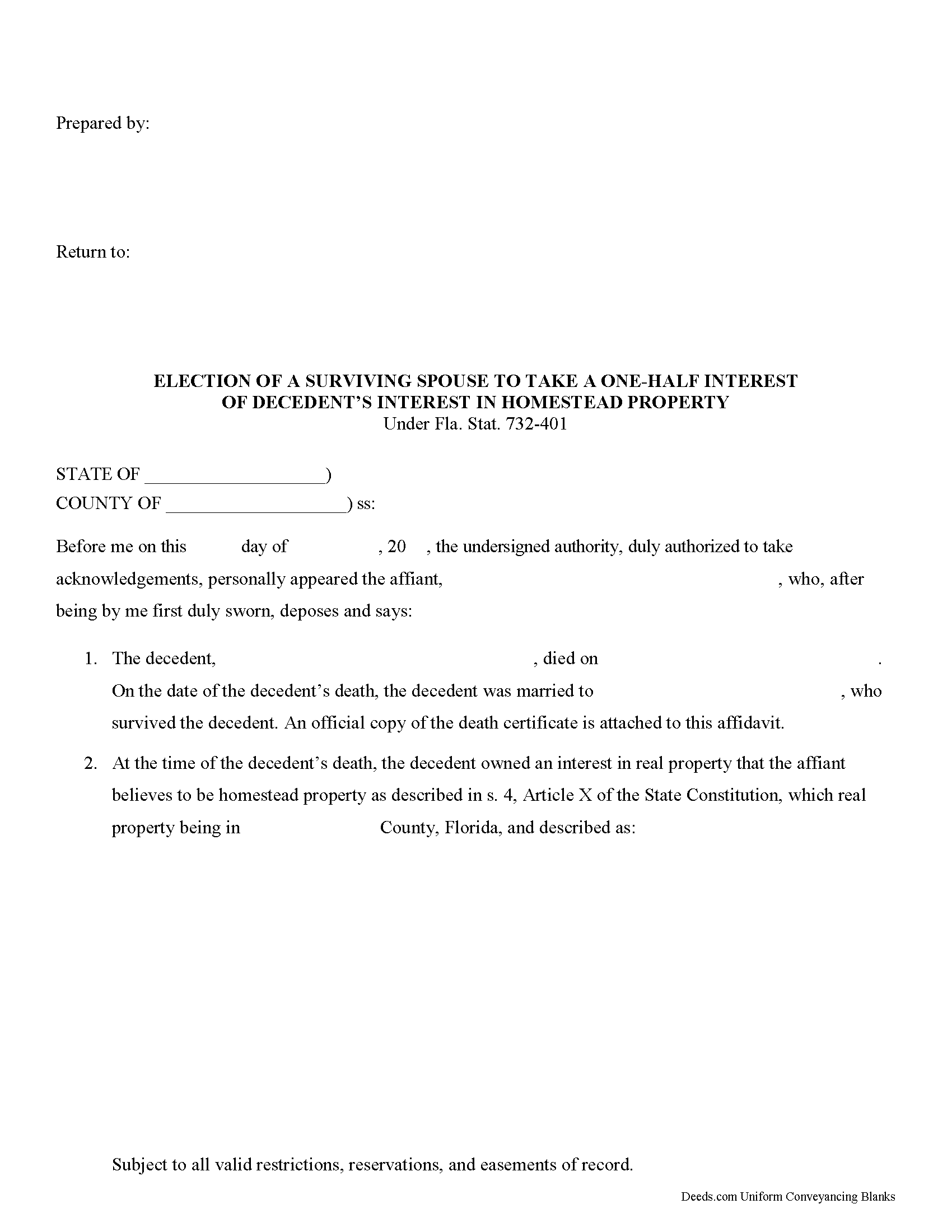 Glades County Decedent Interest in Homestead Affidavit Form