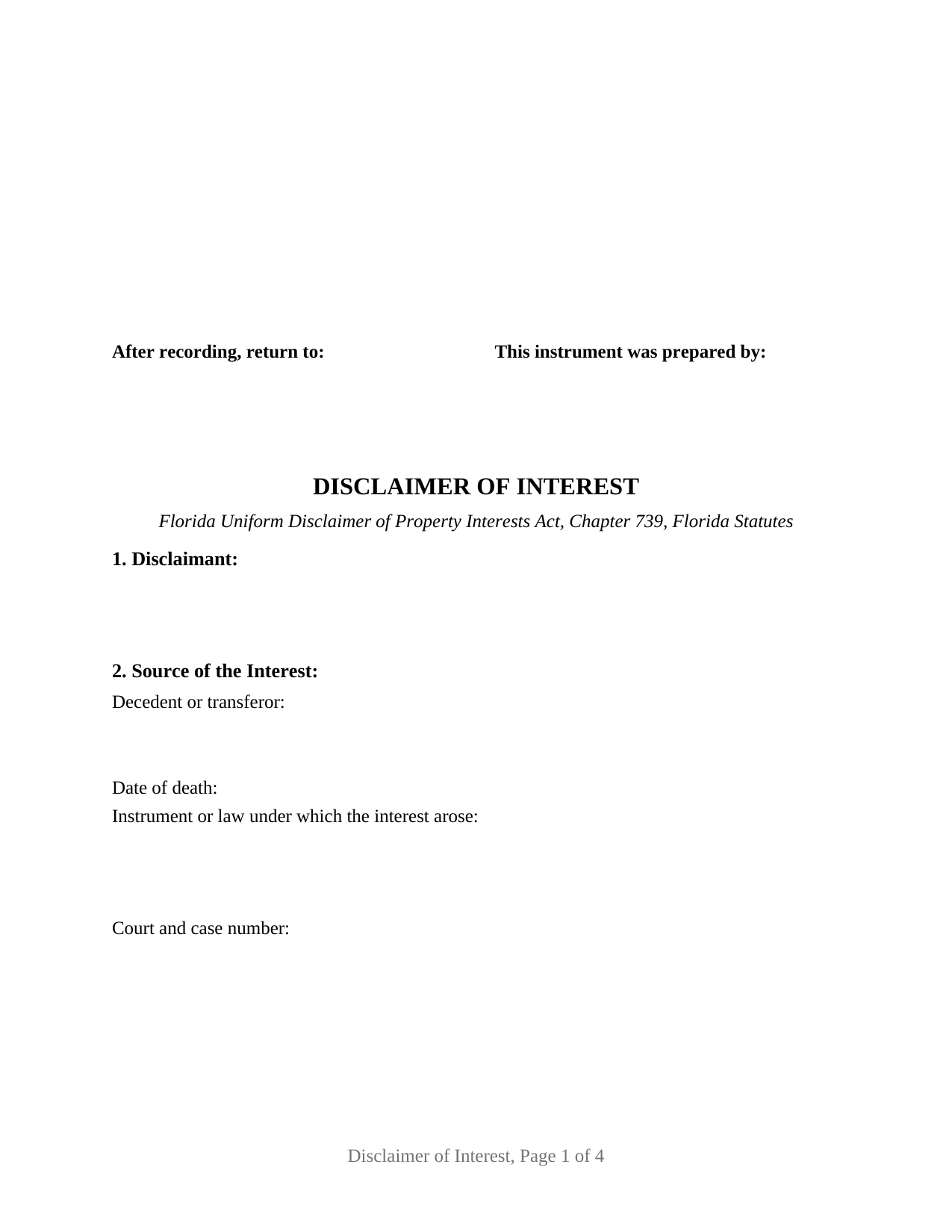 Manatee County Disclaimer of Interest Form