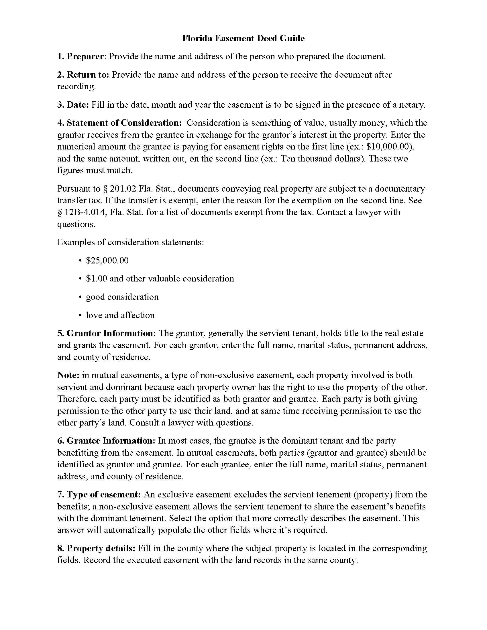 Miamidade County Easement Deed Form Florida