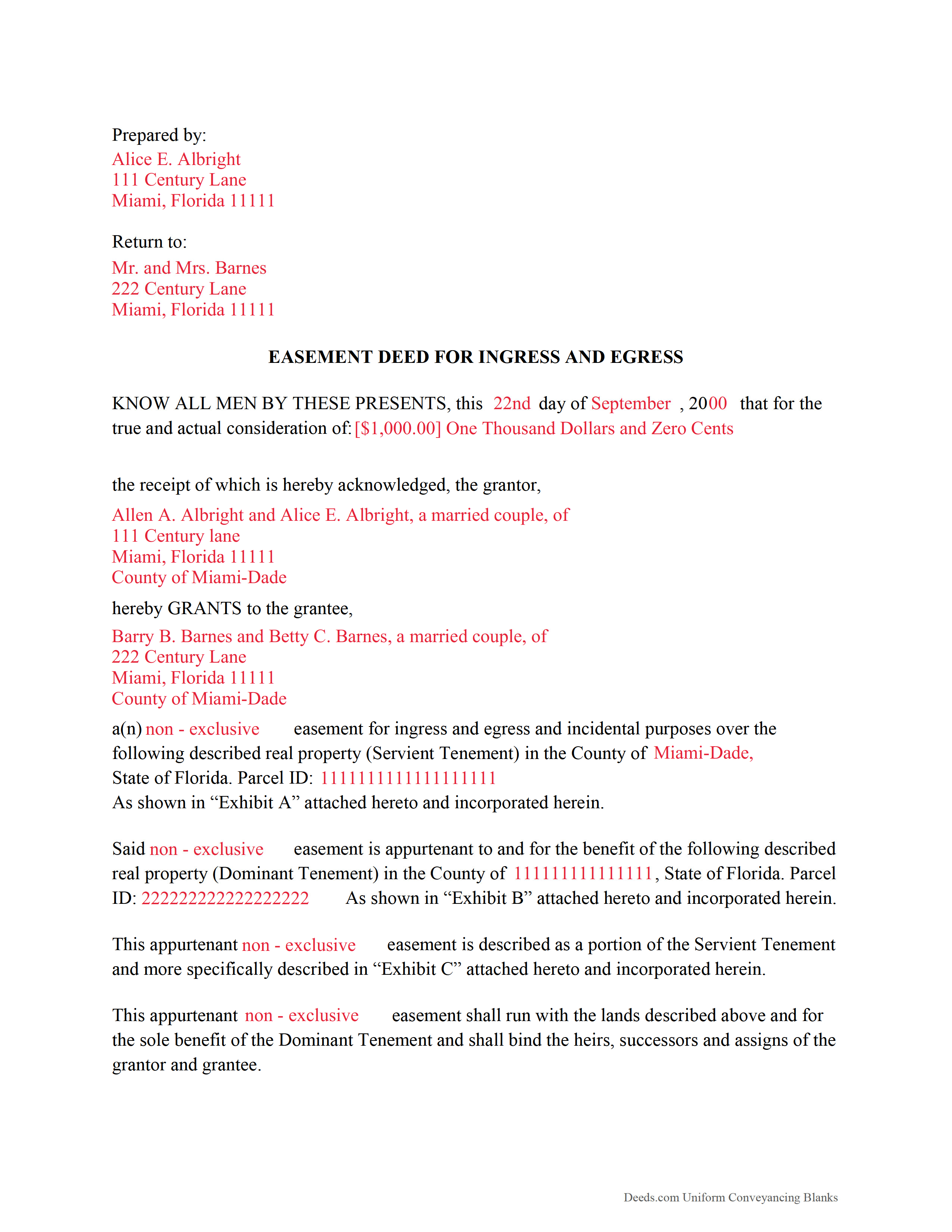 Glades County Completed Example of the Easement Deed Document