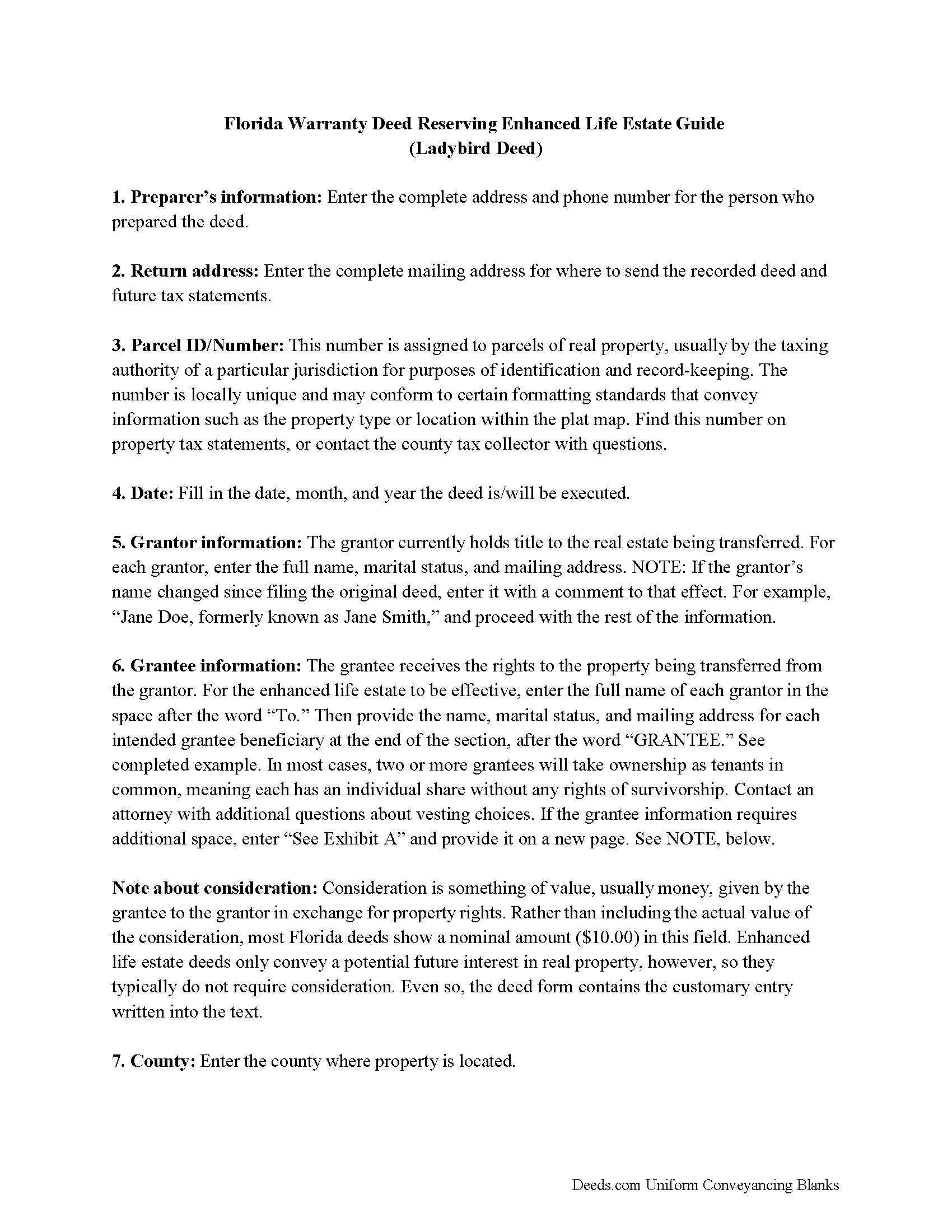 Miamidade County Enhanced Life Estate Deed Ladybird Warranty Deed Form