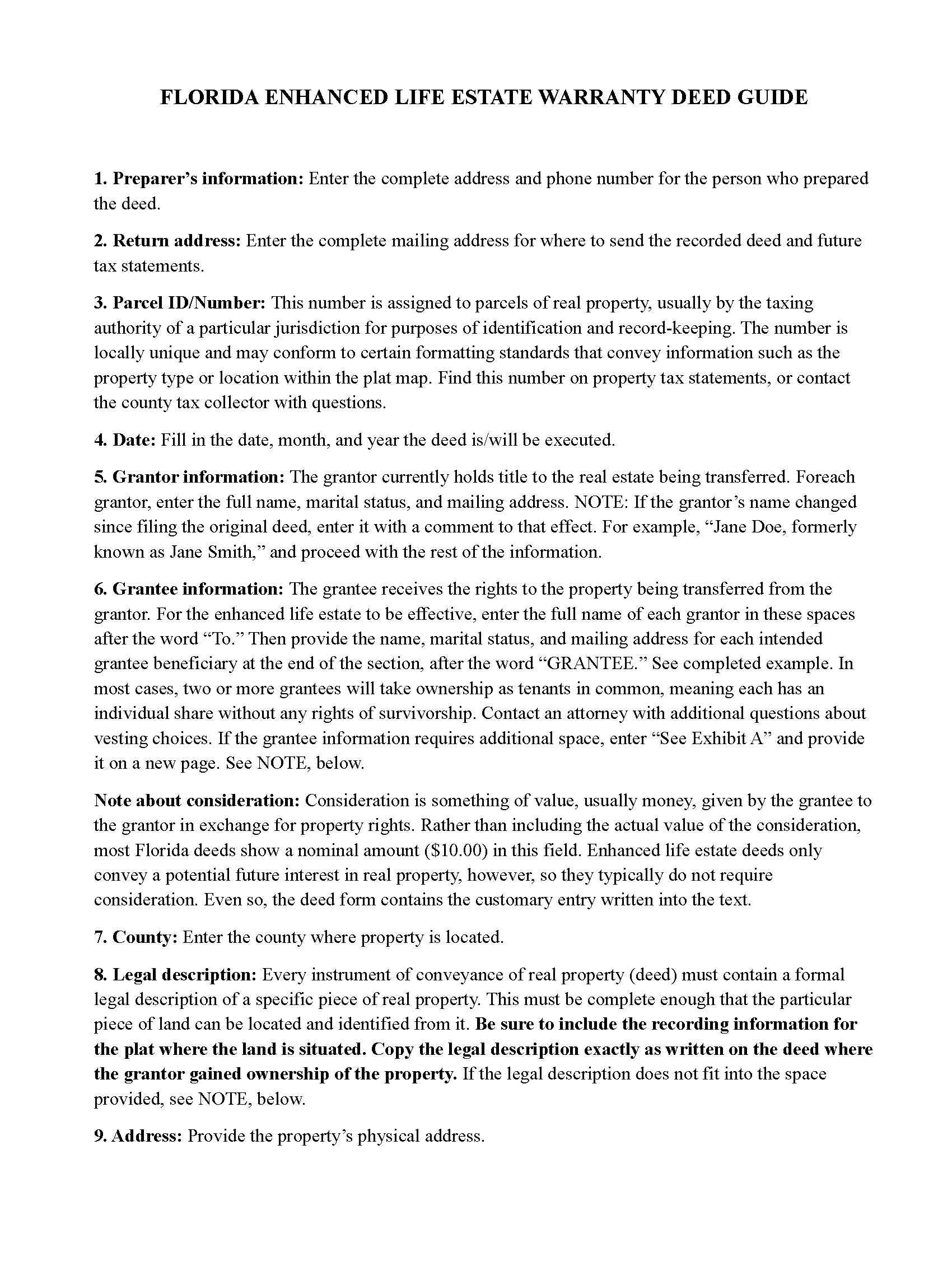Palm Beach County Enhanced Life Estate Deed Ladybird Warranty Deed Guide