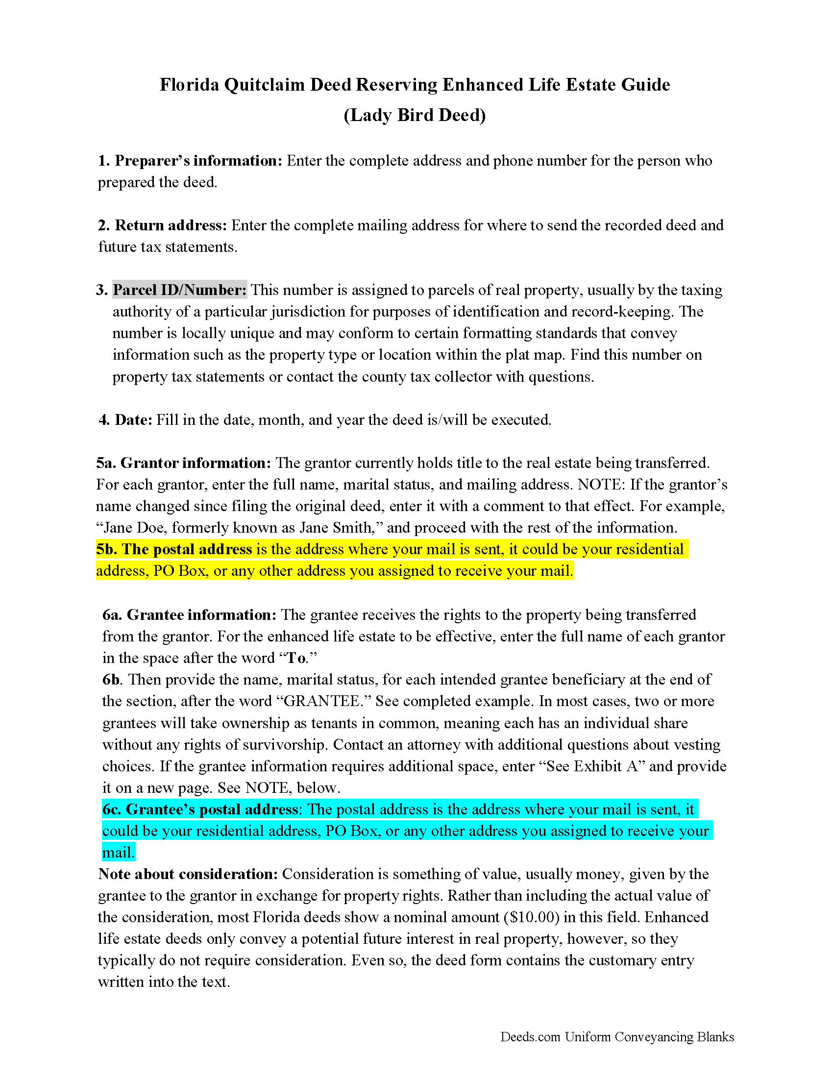 Glades County Enhanced Life Estate Deed Quitclaim Ladybird Deed Guide