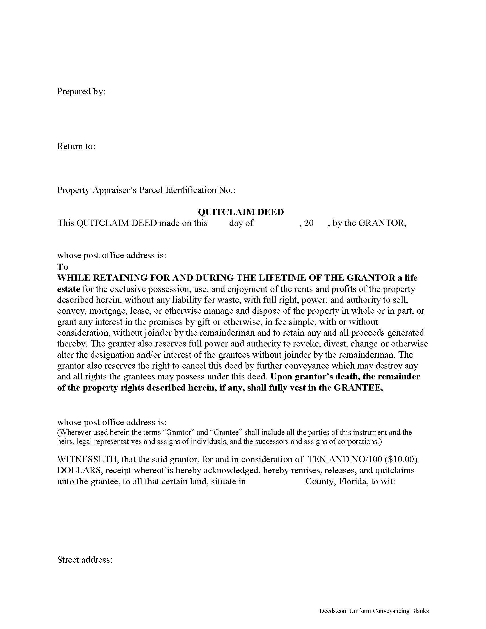 Glades County Enhanced Life Estate Deed Quitclaim Ladybird Deed Form
