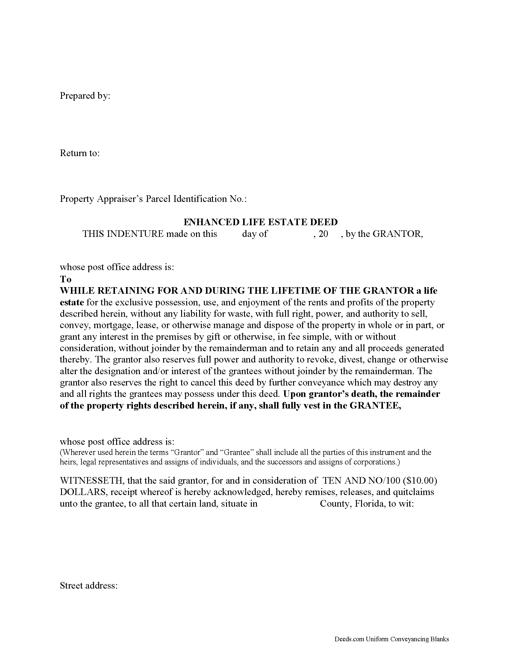 Palm Beach County Enhanced Life Estate Deed Quitclaim Ladybird Deed Form