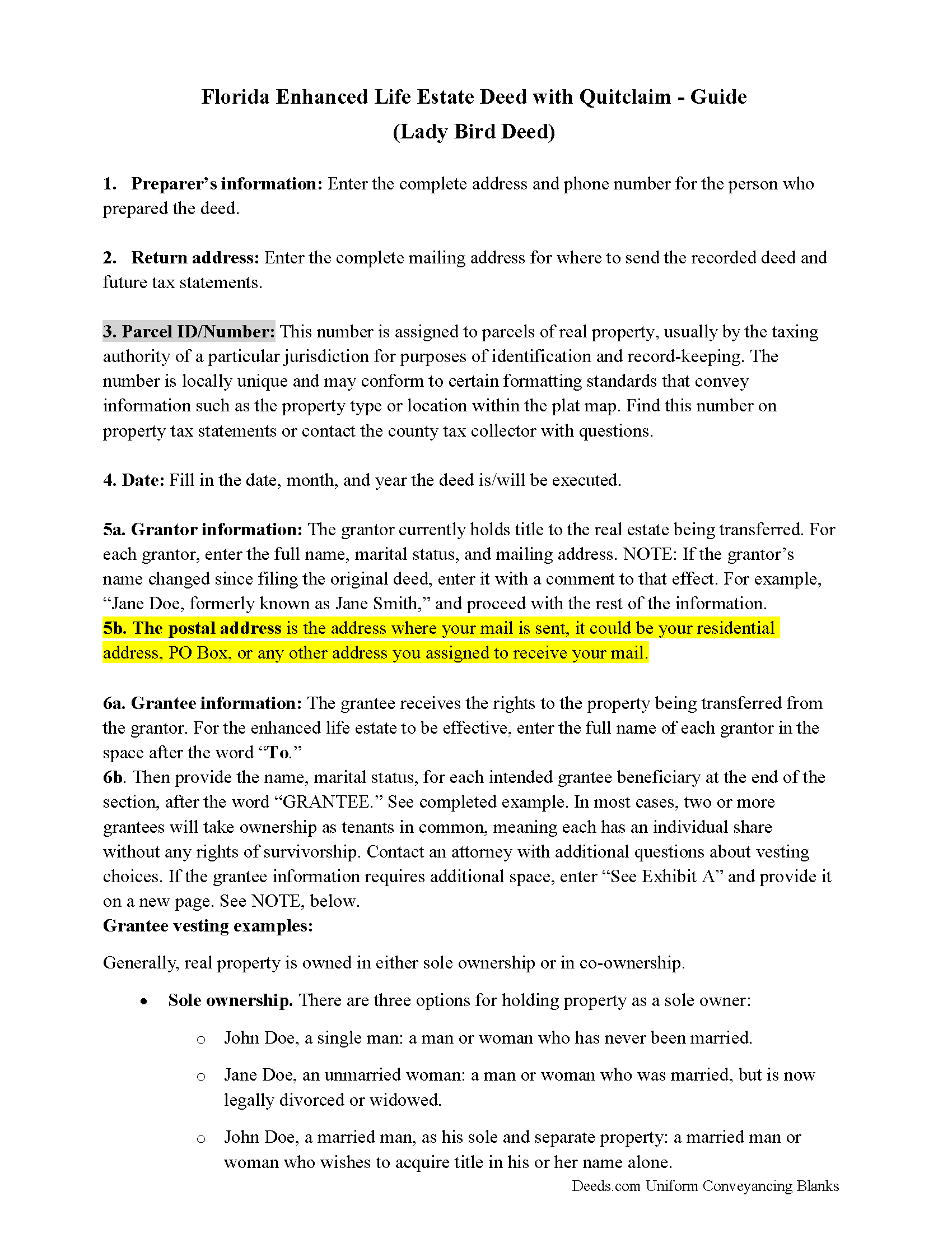 Palm Beach County Enhanced Life Estate Deed Quitclaim Ladybird Deed Guide
