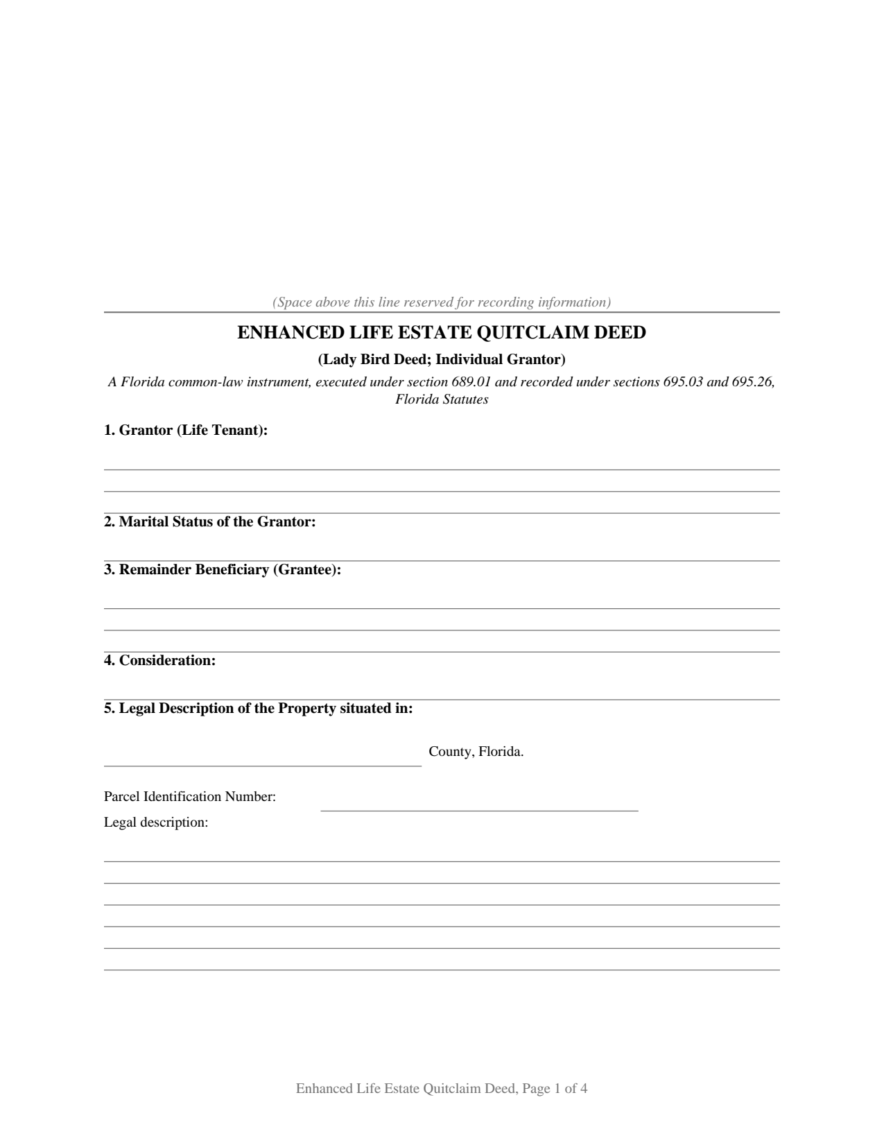 Polk County Enhanced Life Estate Quitclaim Deed (Individual Grantor) Form