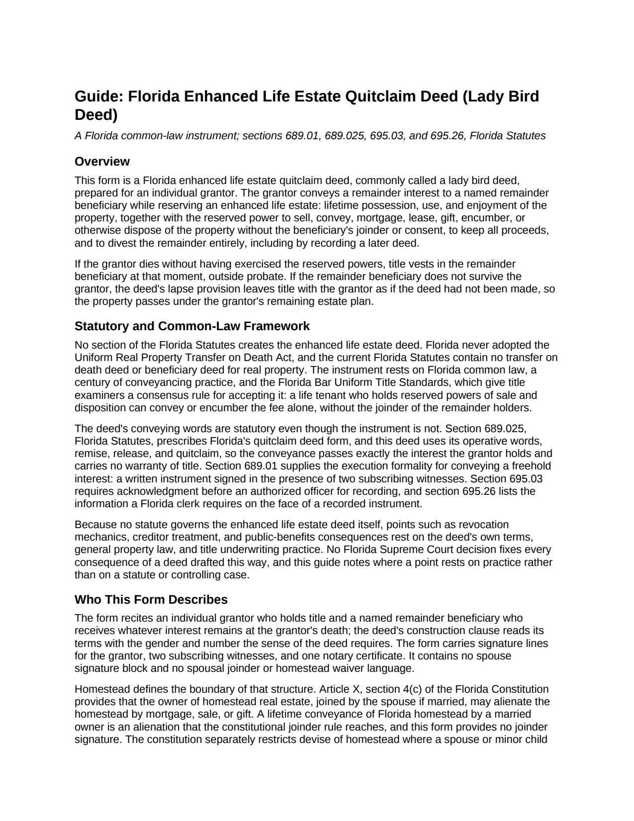 Polk County Enhanced Life Estate Quitclaim Deed (Individual Grantor) Guide