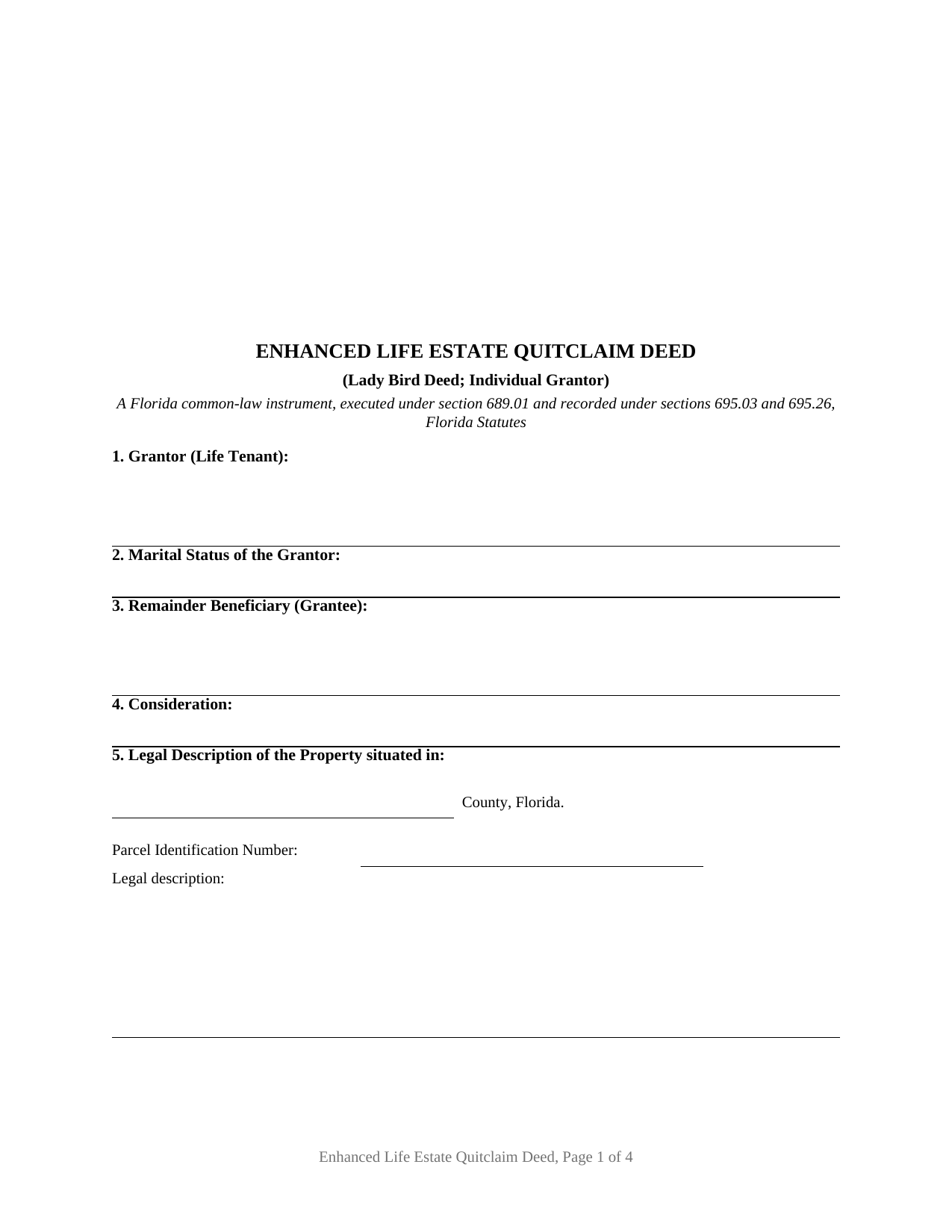 Gilchrist County Enhanced Life Estate Quitclaim Deed (Individual Grantor) Form