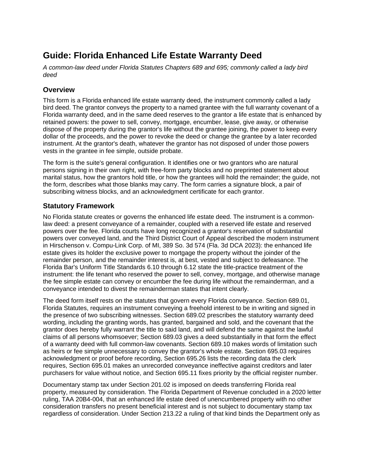 Putnam County Enhanced Life Estate Warranty Deed Guide